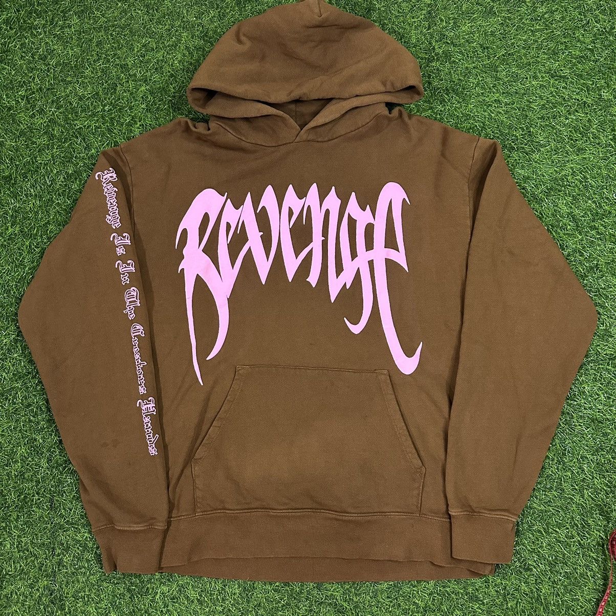 image of Revenge Arch Logo Hoodie Pink Brown Size XL in Brown/Pink, Men's