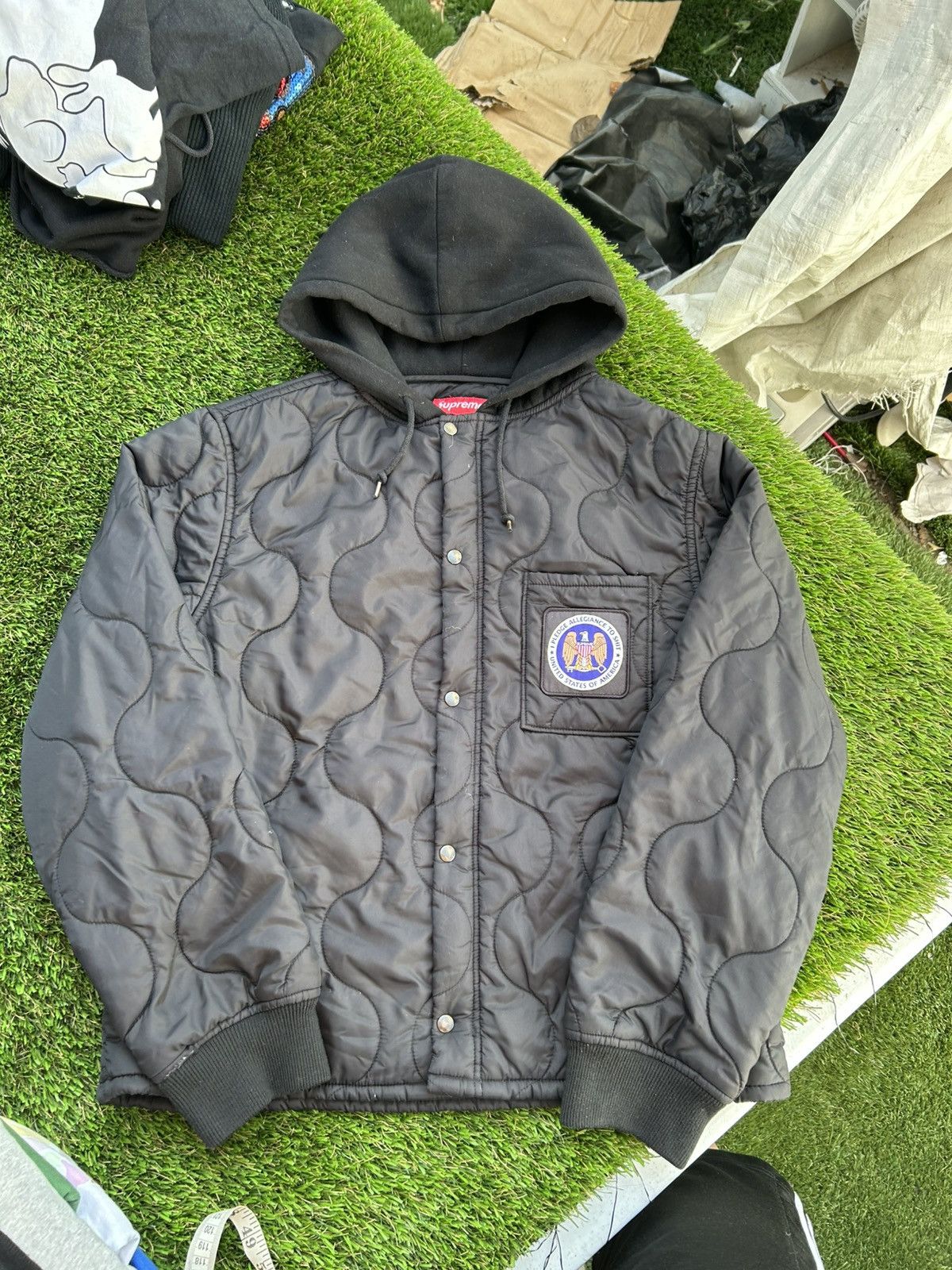 Supreme Supreme FW17 Quilted Liner Pledge Allegiance Hooded Jacket Size US M / EU 48-50 / 2 - 2 Thumbnail