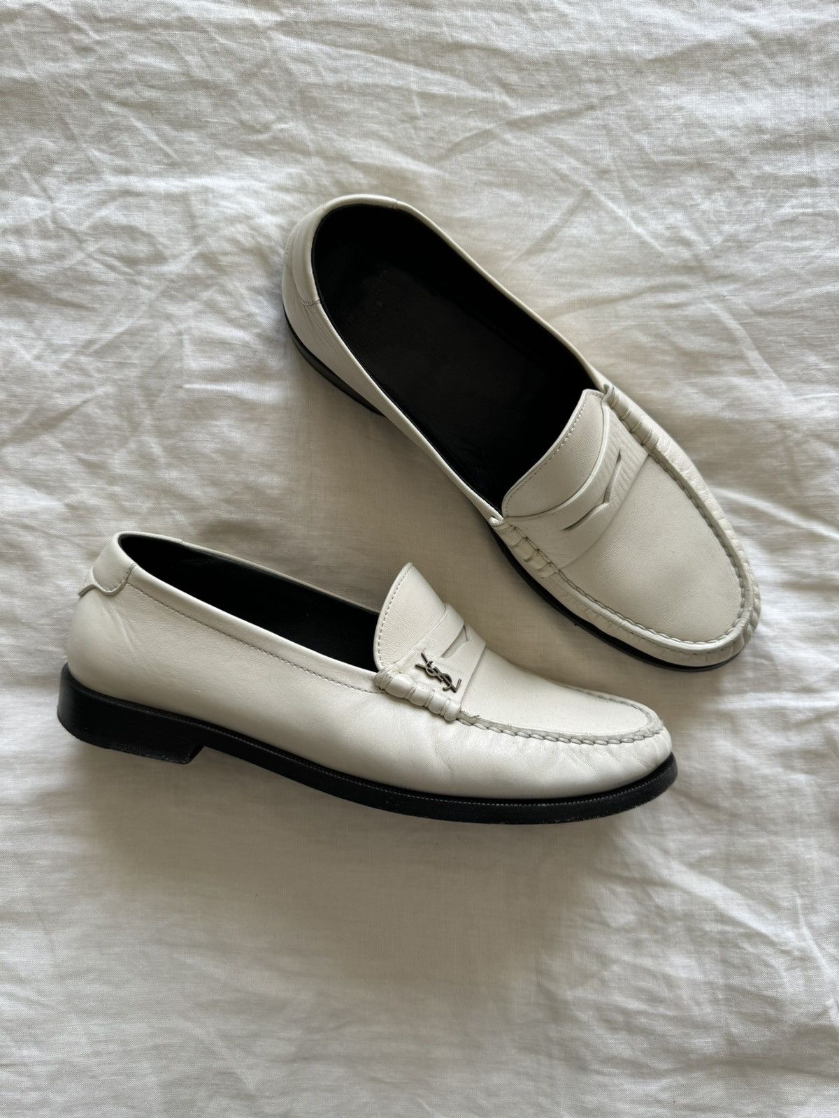 image of Saint Laurent Paris Penny Loafer In Cream, Men's (Size 7)