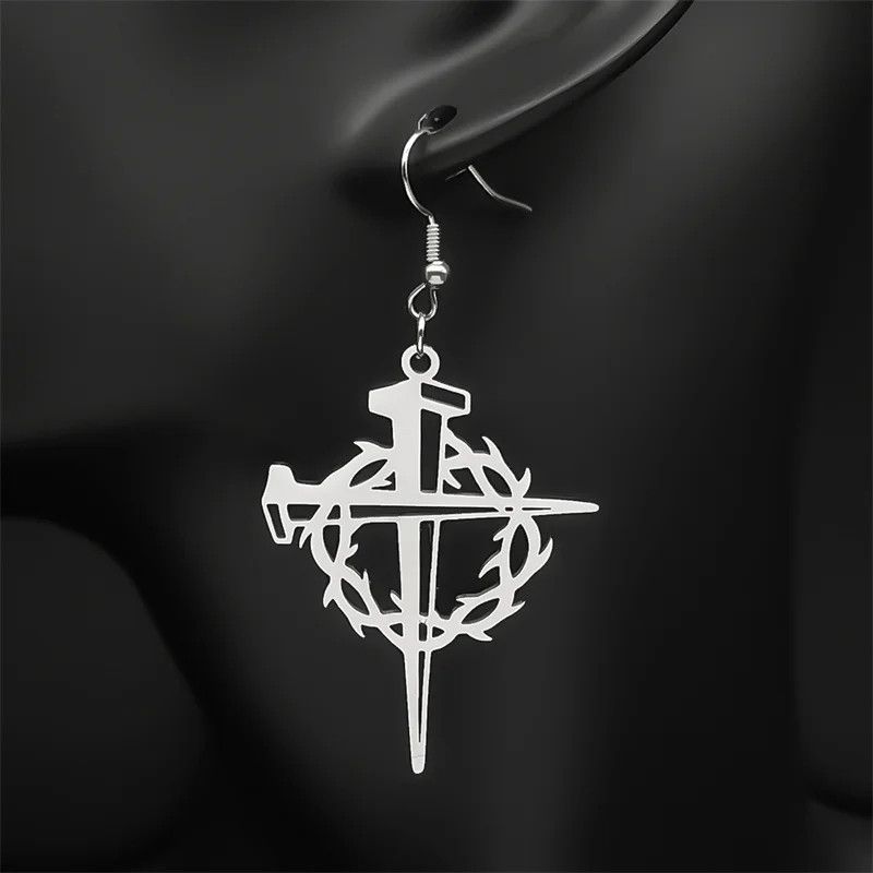 Jewelry Jesus Crown Of Thorns Cross Drop Earrings Jewelry Gift Size ONE SIZE - 3 Thumbnail