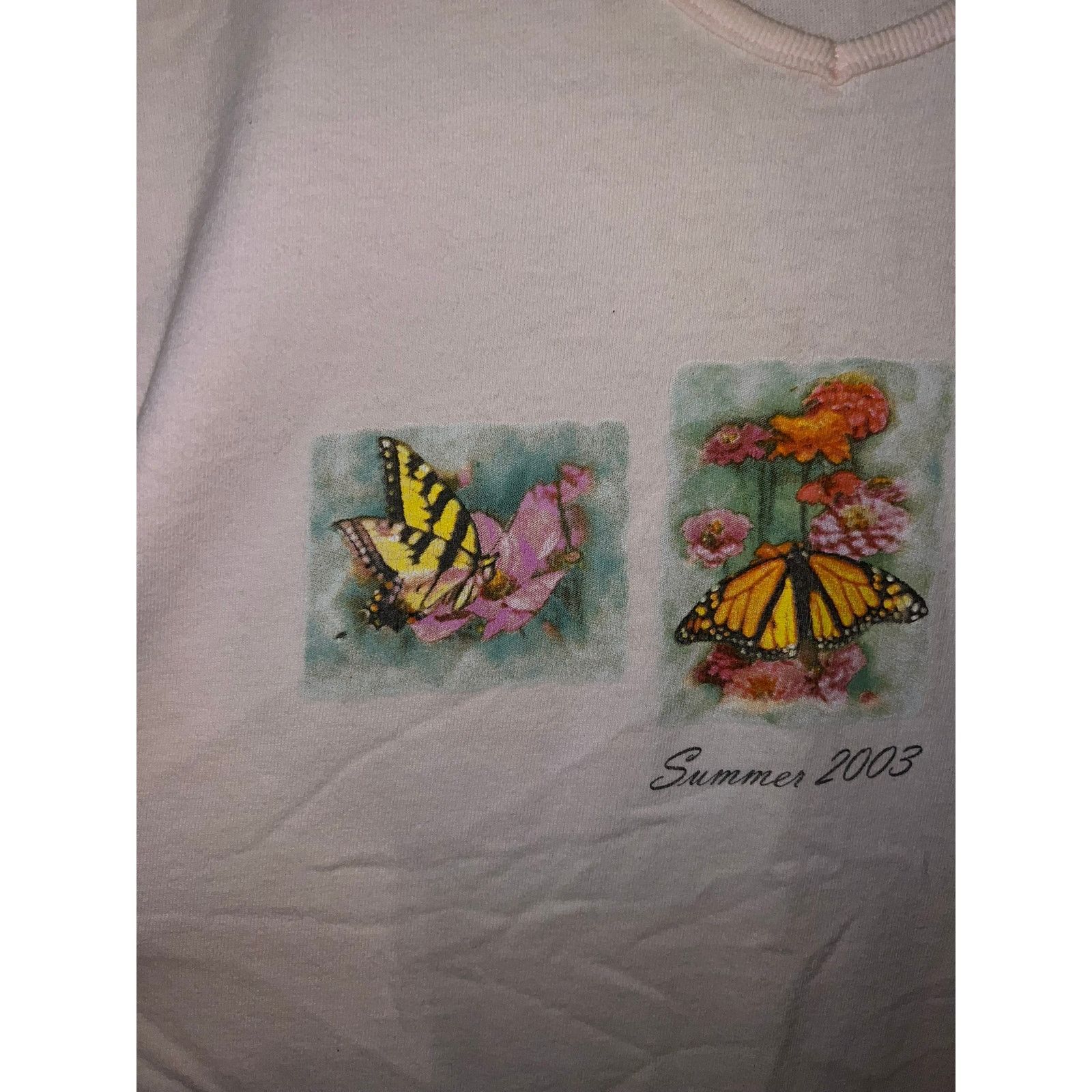 Sonoma Womens Summer Butterfly Shirt Garden Pink Tee Top 2003 Y2K M Size M / US 6-8 / IT 42-44 - 3 Thumbnail