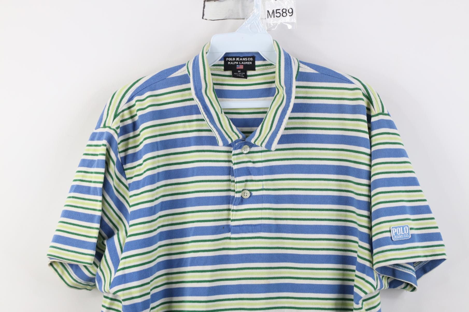 Polo Ralph Lauren Vintage 90s Ralph Lauren Box Logo Striped Knit Golf Polo Size US M / EU 48-50 / 2 - 2 Thumbnail