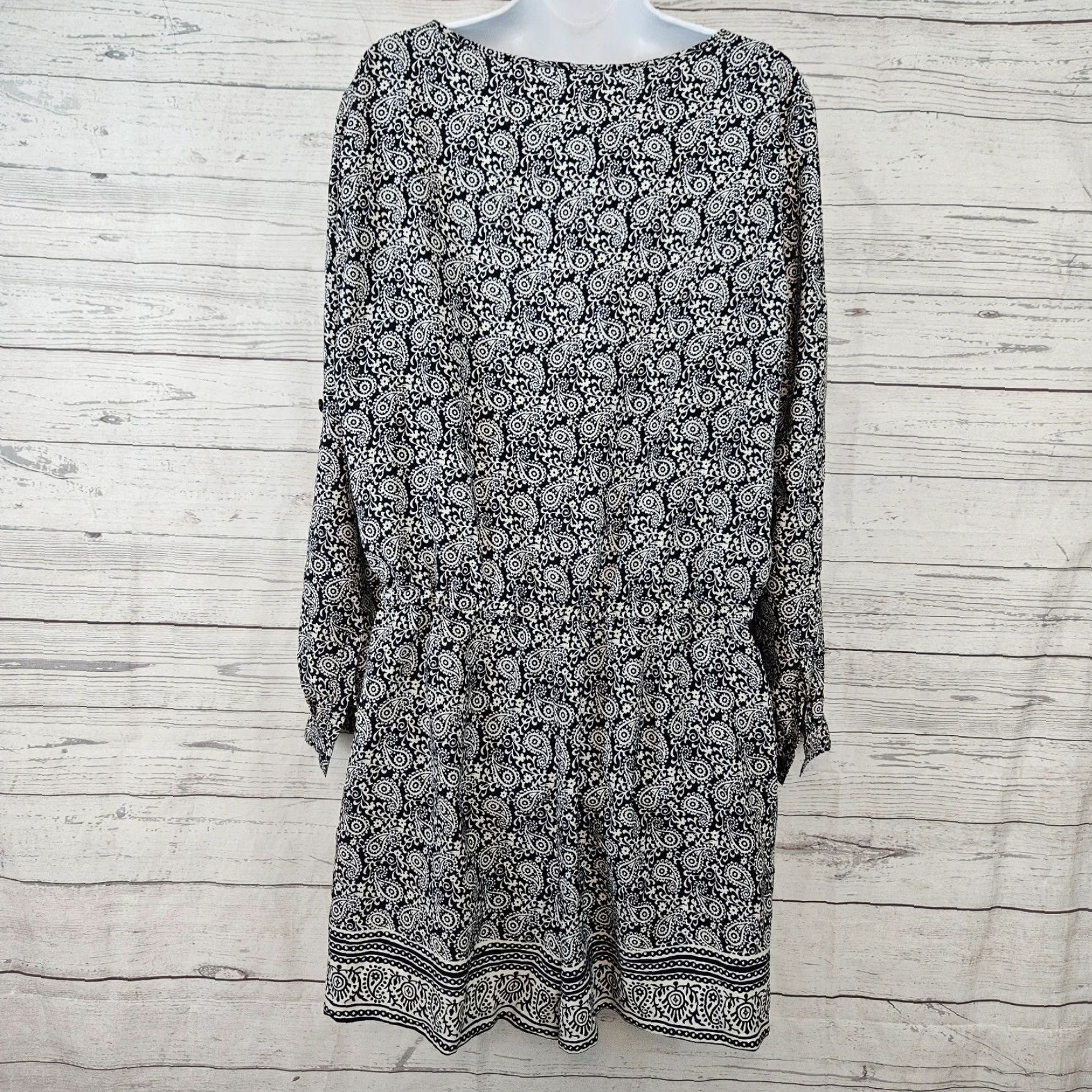 Loft LOFT Ann Taylor Womens Romper Jumpsuit Sz 12 Blue Paisley Long Sleeve Pockets Shirt/One-Piece Size XL / US 12-14 / IT 48-50 - 3 Thumbnail