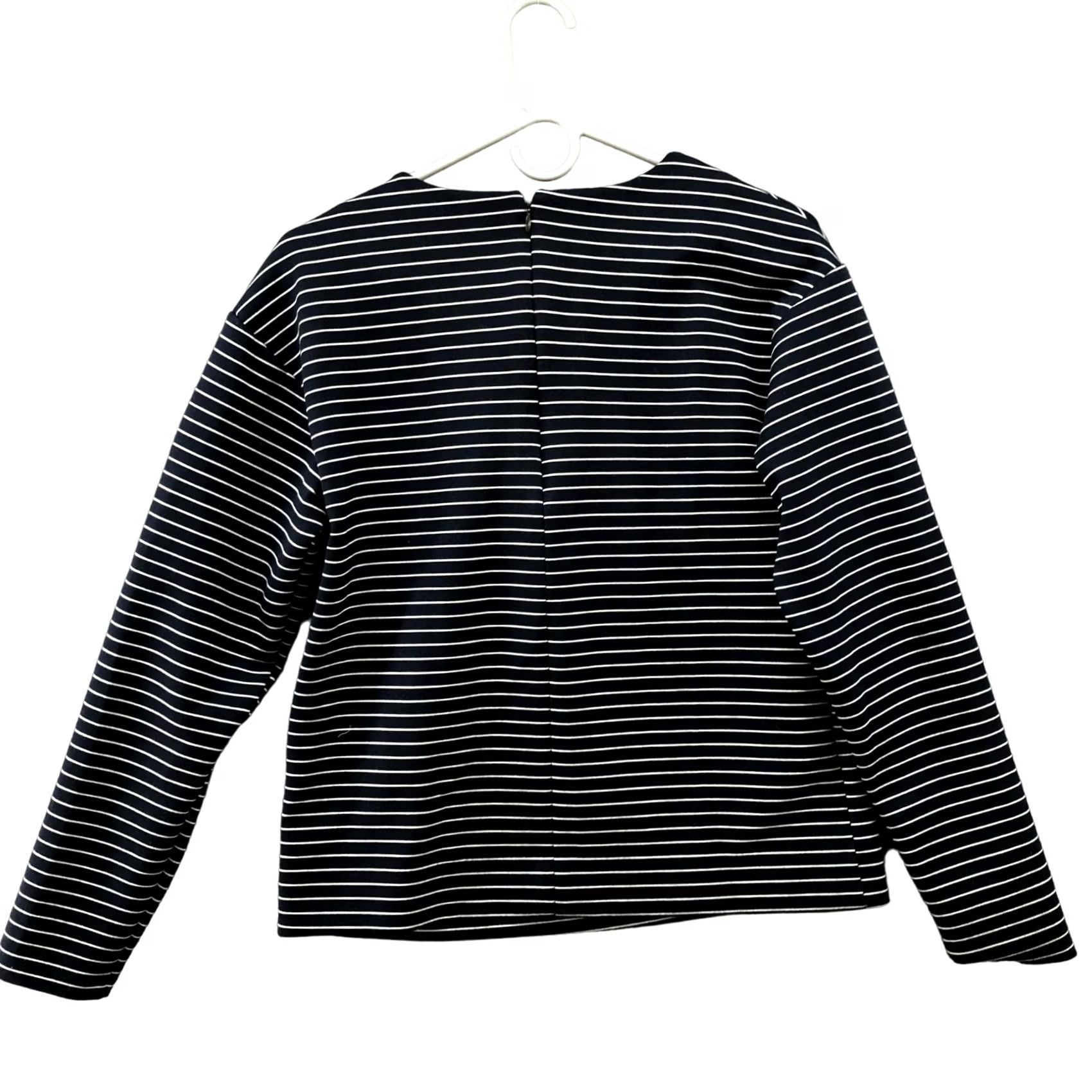 Banana Republic Banana Republic Long Sleeve Top Ponte Knit Bow Front Navy Stripe Womens S Thick Size S / US 4 / IT 40 - 2 Thumbnail