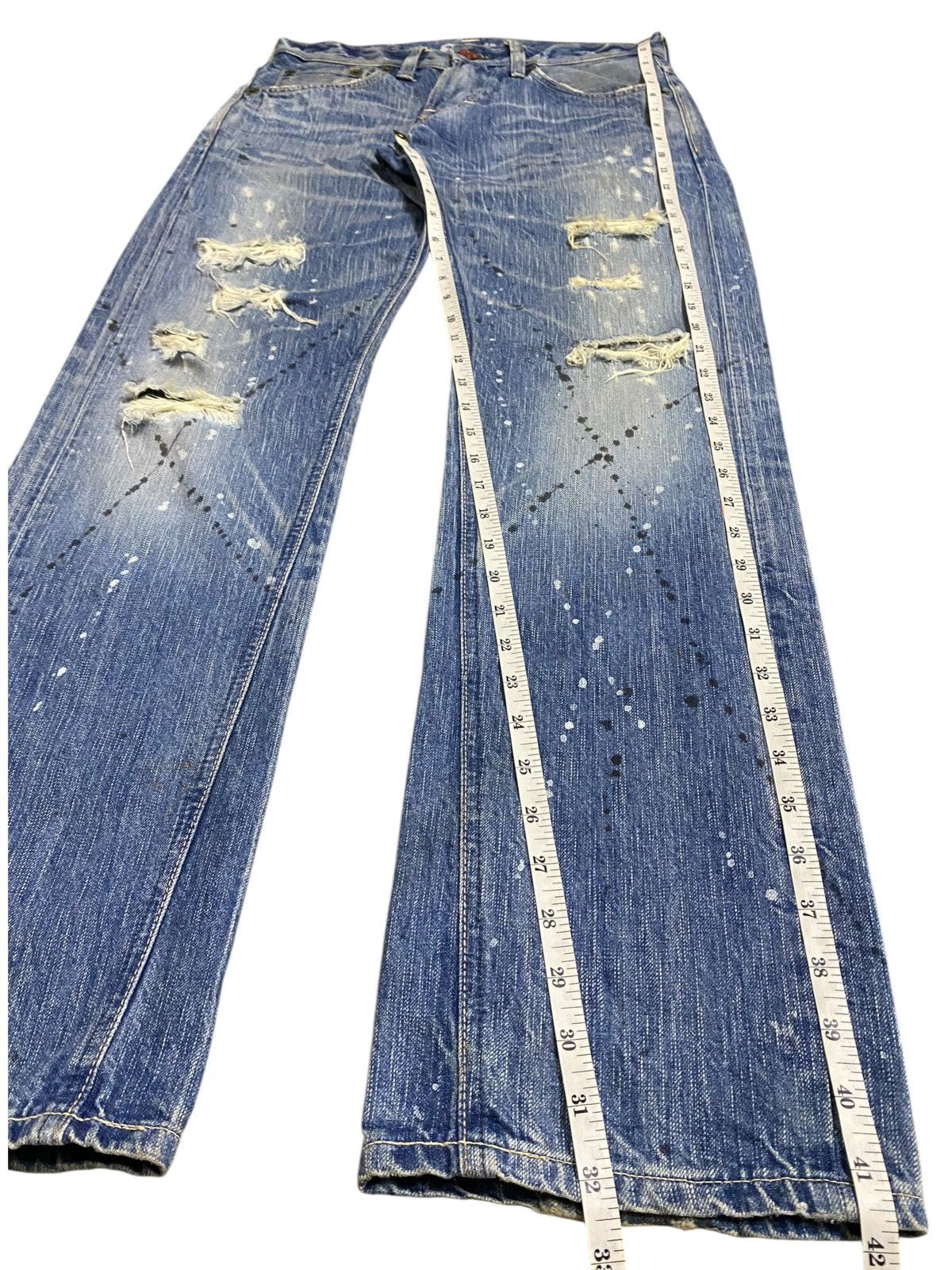 Japanese Brand Vintage Edwin 503 Faded Wash Paint Splatter Distressed Jeans Size US 31 - 18 Thumbnail
