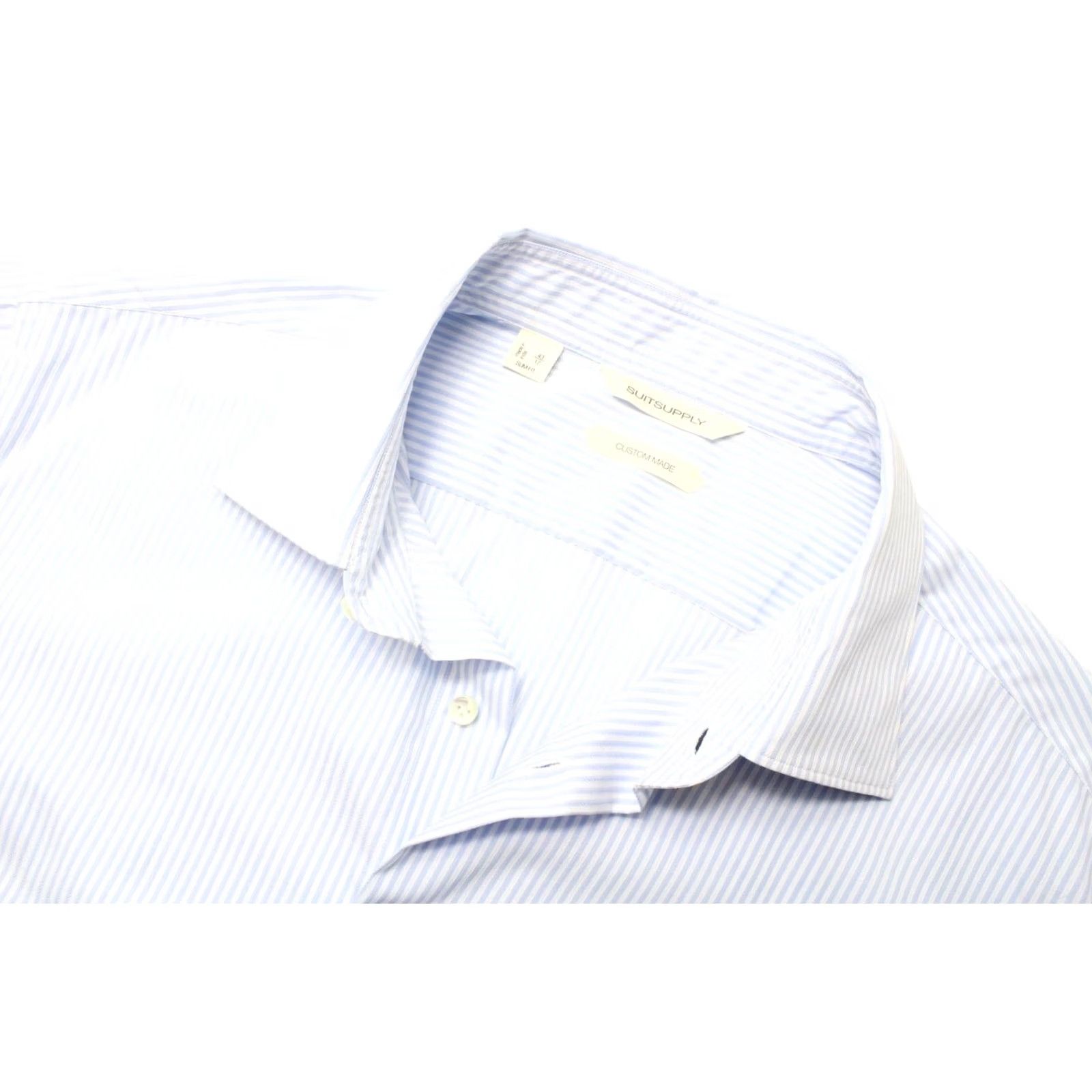 Suitsupply SUITSUPPLY Custom Made Slim Fit Formal Shirt Men's 43/17 Pinstripe Spread Neck Blue Size 46R - 4 Thumbnail