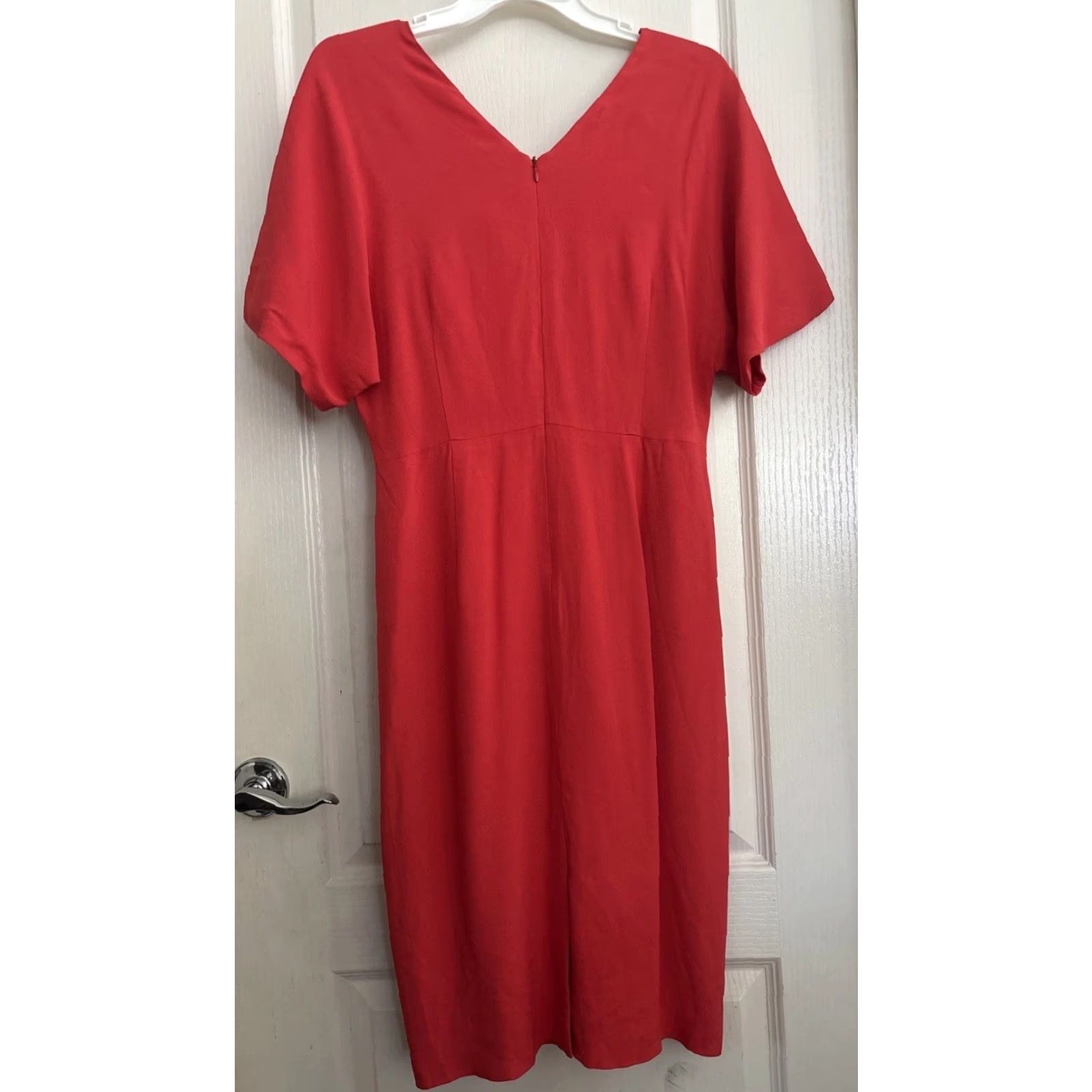 Lewit Women's V-Neck Crepe Midi Dress Short Dolman Sleeve Solid