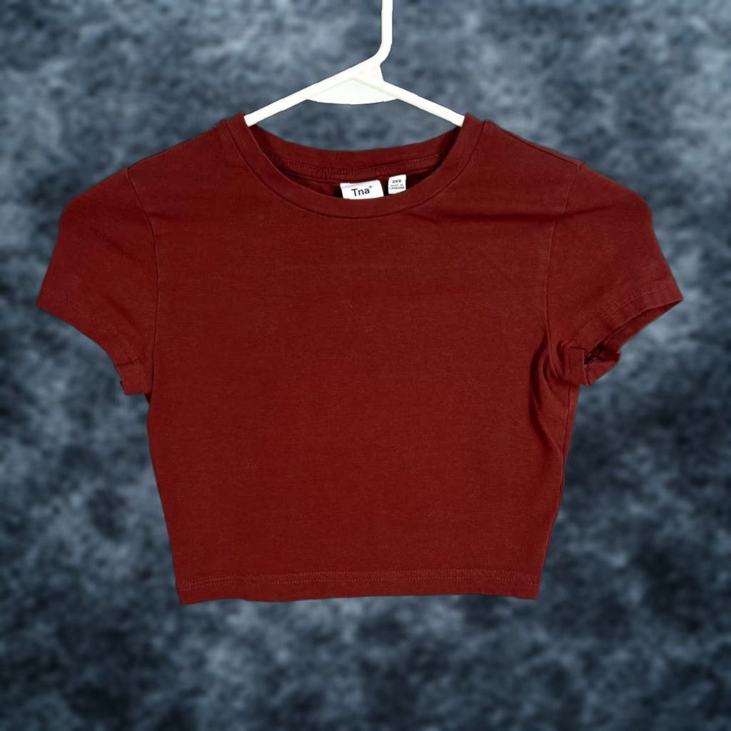TNA Tna T-Shirt Womens Size 2XS Burgundy Red Cotton Blend Crop Top Size XXS / US 00 / IT 34 - 1 Thumbnail