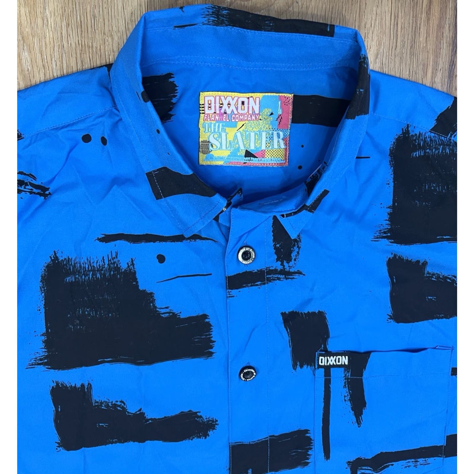 CO Dixxon Flannel Co Shirt The Slater Blue Black Abstract Short Sleeve Button-Up L Men Shirt Regular Size Size US L / EU 52-54 / 3 - 3 Thumbnail