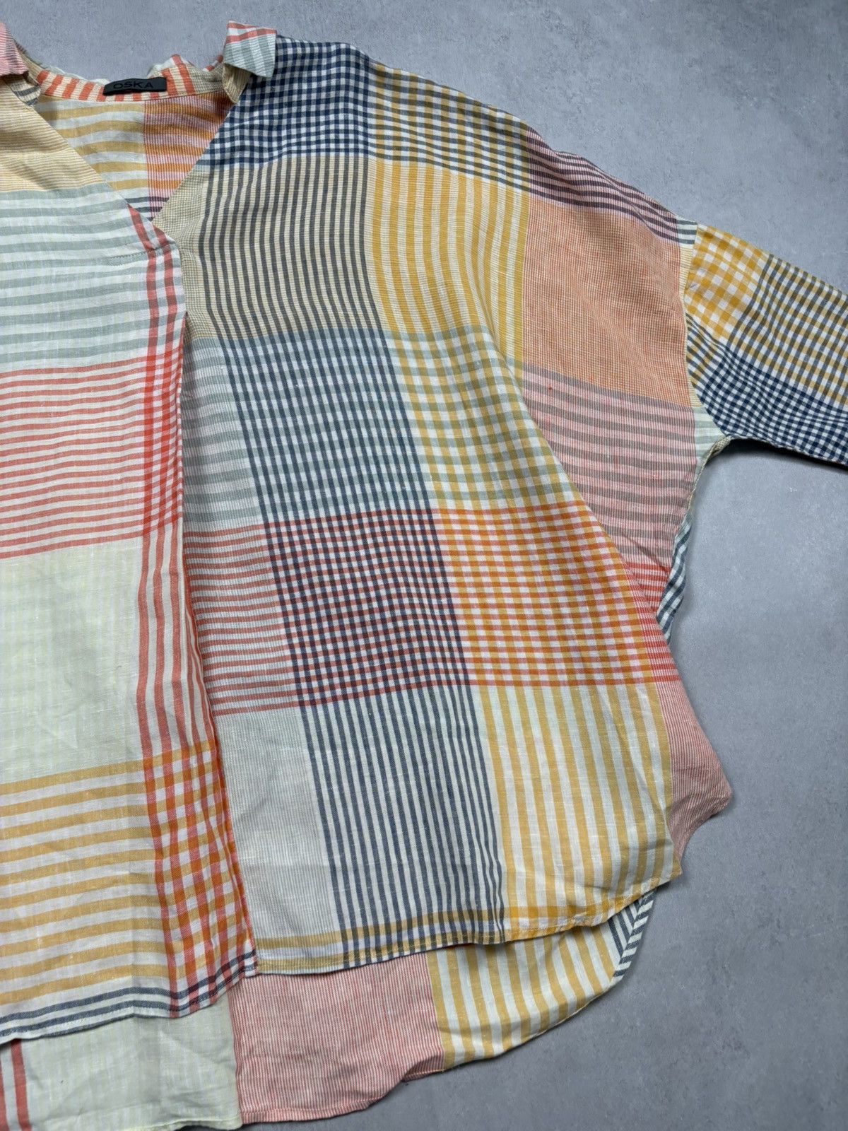 OSKA Oska Linen Patchwork Oversized Blouse Multicolor Check Shirt Size S / US 4 / IT 40 - 7 Thumbnail