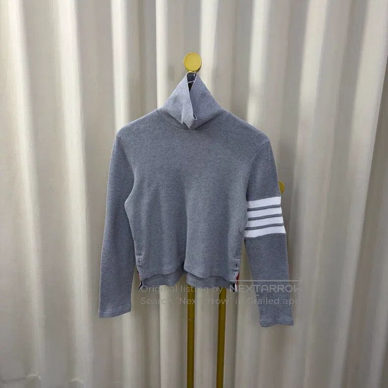 Thom Browne Gray Waffle High Neck Hoodie