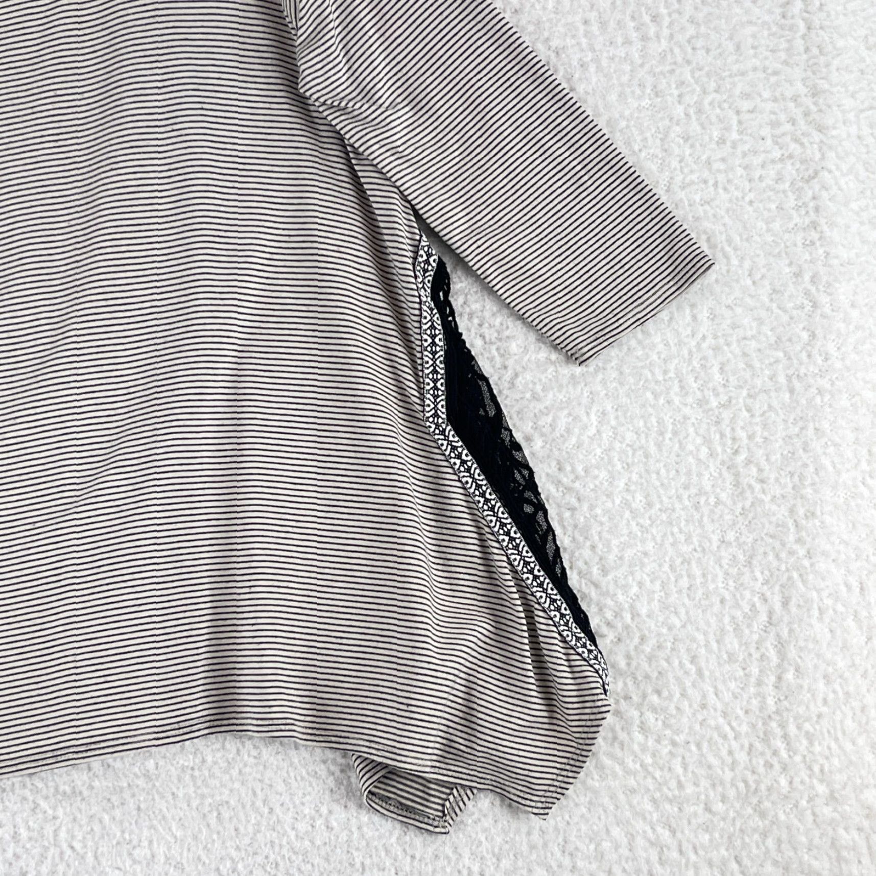 Vintage Francesca Shirt Womens Medium Tan Black Lace Hem Stripe Pullover Knit Size M / US 6-8 / IT 42-44 - 5 Thumbnail