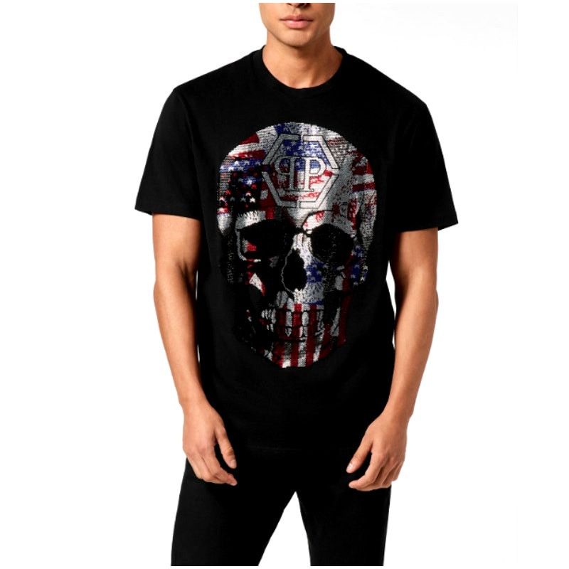 Philipp Plein Philipp Plein Black Skull America Round Neck T-Shirt Size L Size US L / EU 52-54 / 3 - 1 Thumbnail