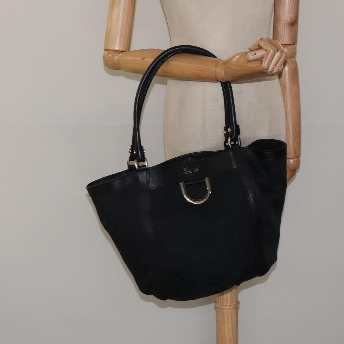 GUCCI GG Canvas Tote Bag Black Gold