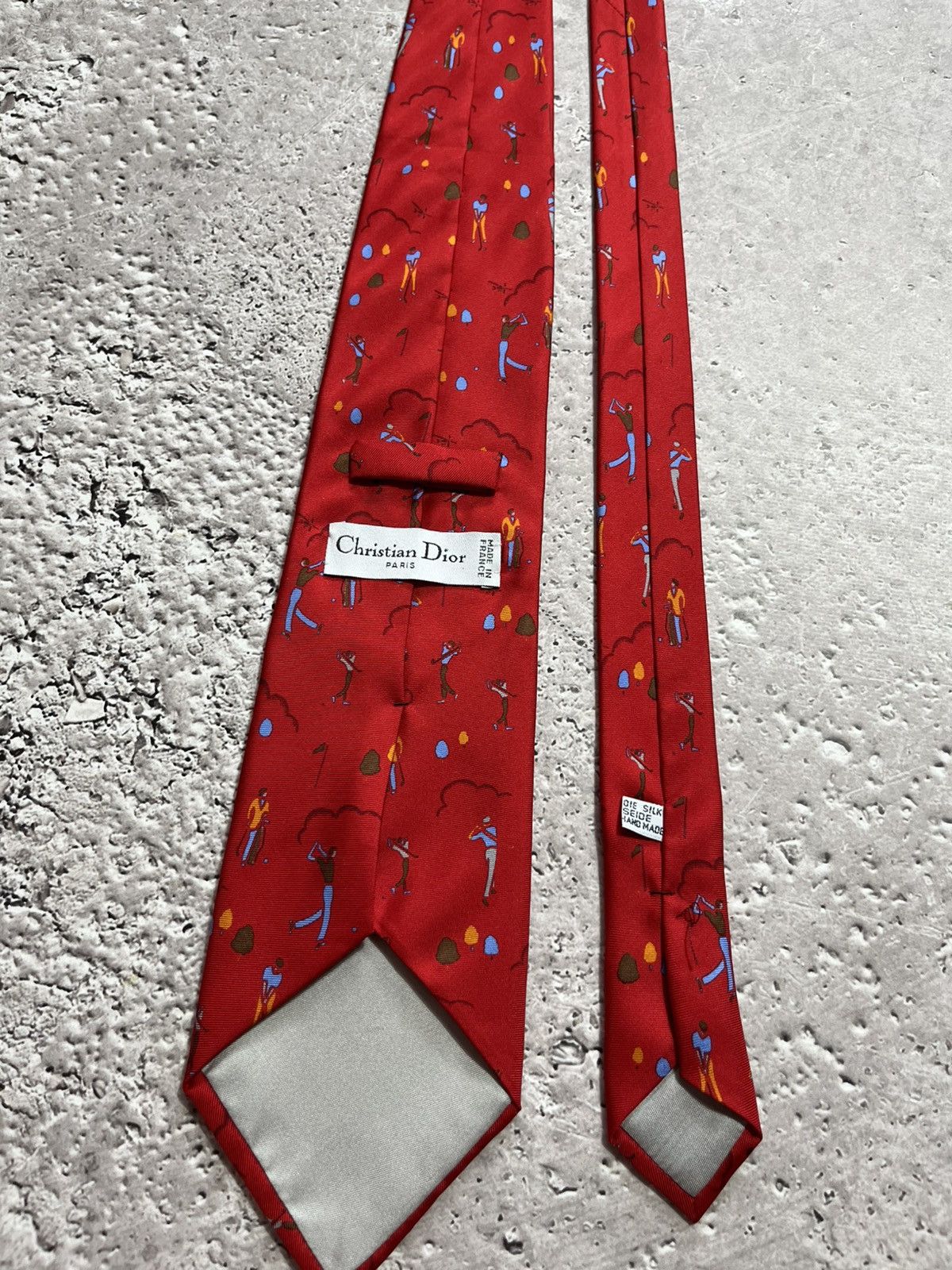 Christian Dior Monsieur × Dior × Vintage Christian Dior Red Silk Tie Golf Print Hand Made in Italy Size ONE SIZE - 4 Thumbnail