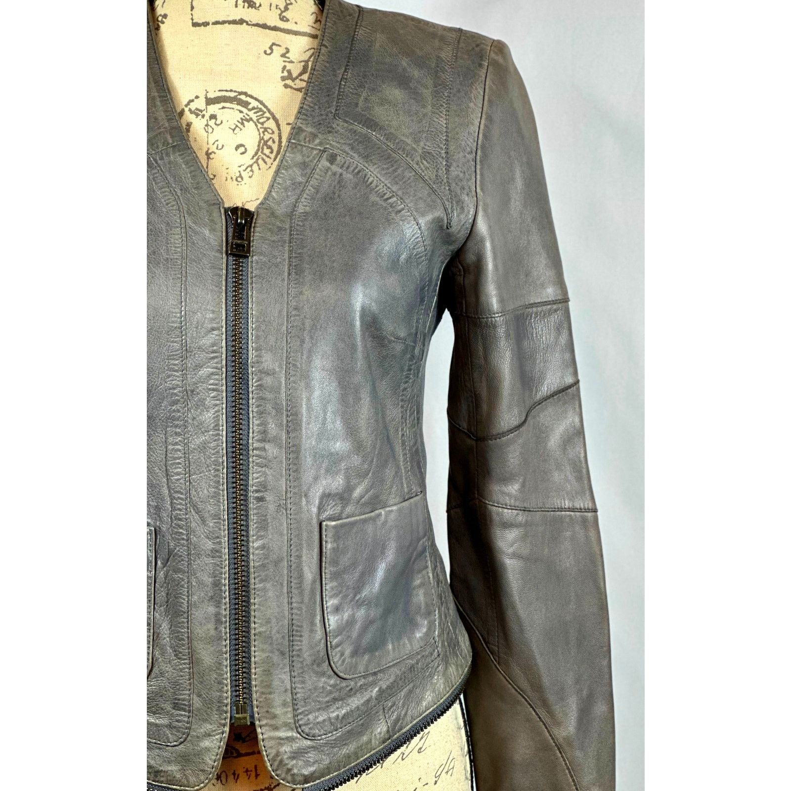 Zadig & Voltaire Zadig & Voltaire Vencia Collarless Lamb Leather Jackt Gray S Size S / US 4 / IT 40 - 8 Thumbnail