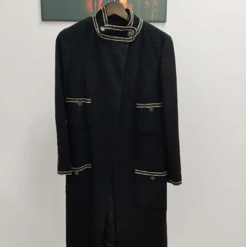 Chanel Chanel Black Cotton Blend Women's Coat 0089 Size ONE SIZE - 1 Thumbnail