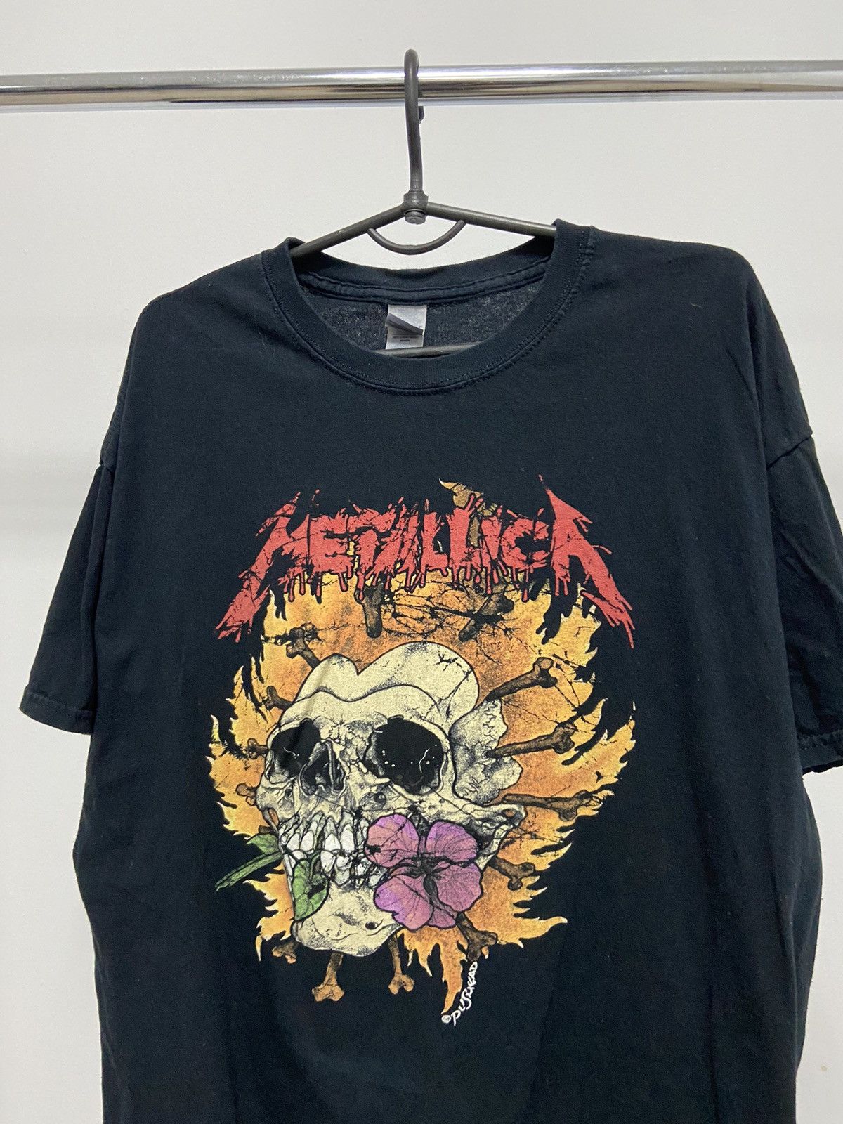 Metallica × Vintage Metallica Pushead Vintage T shirt Big Logo Skull 💀 Size US XL / EU 56 / 4 - 2 Thumbnail