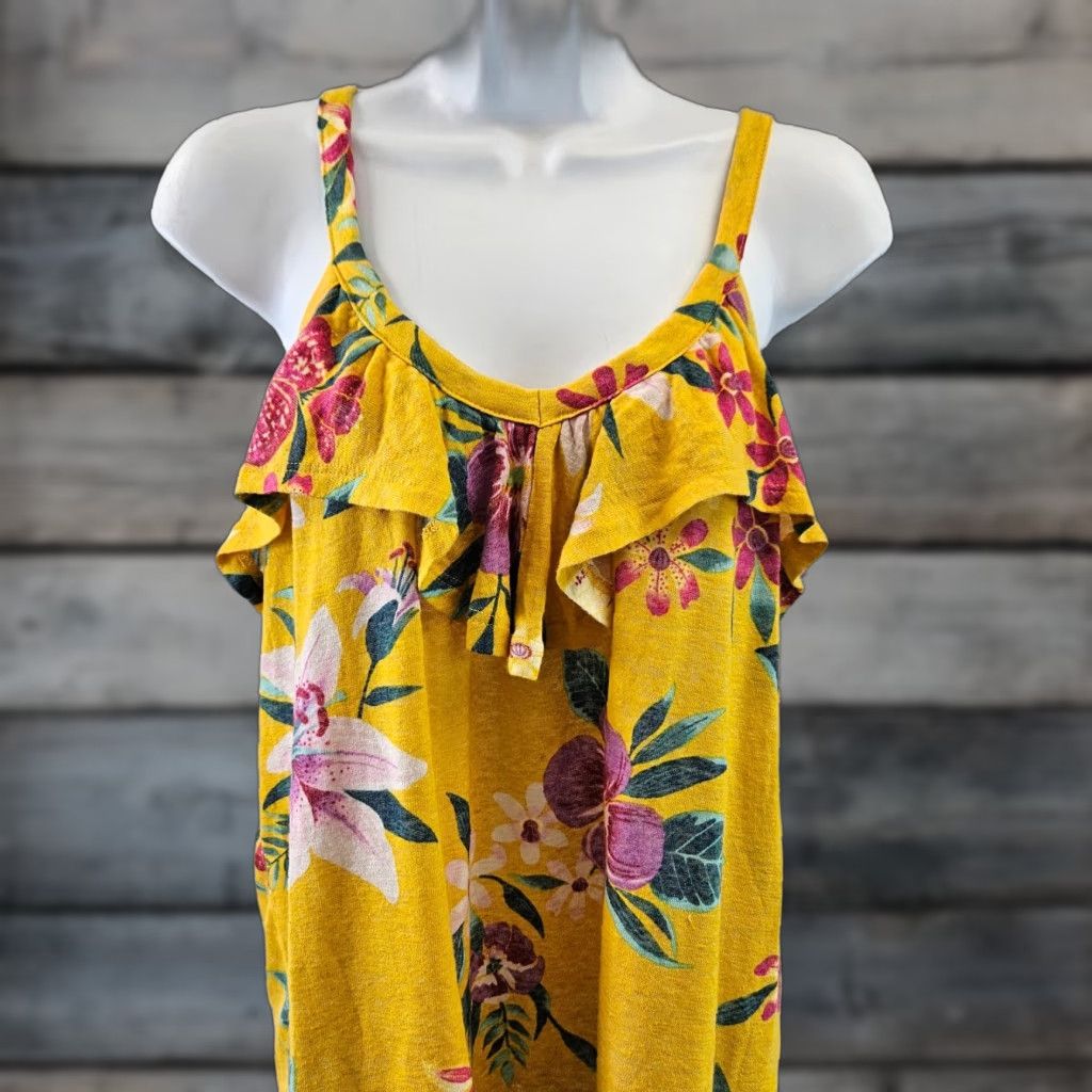 Old Navy VINTAGE Old Navy Womens Tank Top Sz Medium Yellow Pink Floral Ruffle Linen Blend Women Tank Top M Yellow Floral Ruffle Linen Blend Size M / US 6-8 / IT 42-44 - 1 Thumbnail