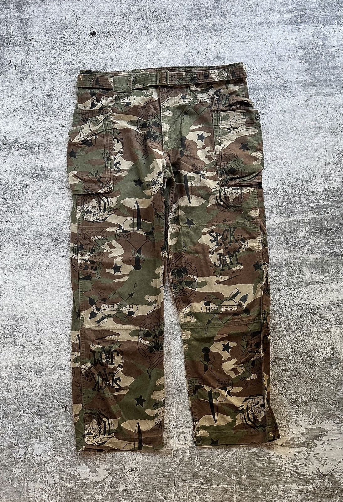 image of Hysteric Glamour Tattoo Belted Camo Pants, Men's (Size 34)