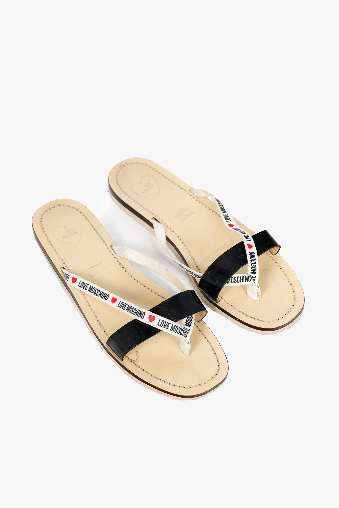 Love Moschino Love Moschino Black PVC Logo-Strap Thong Sandals Size US 8.5 / IT 38.5 - 1 Thumbnail