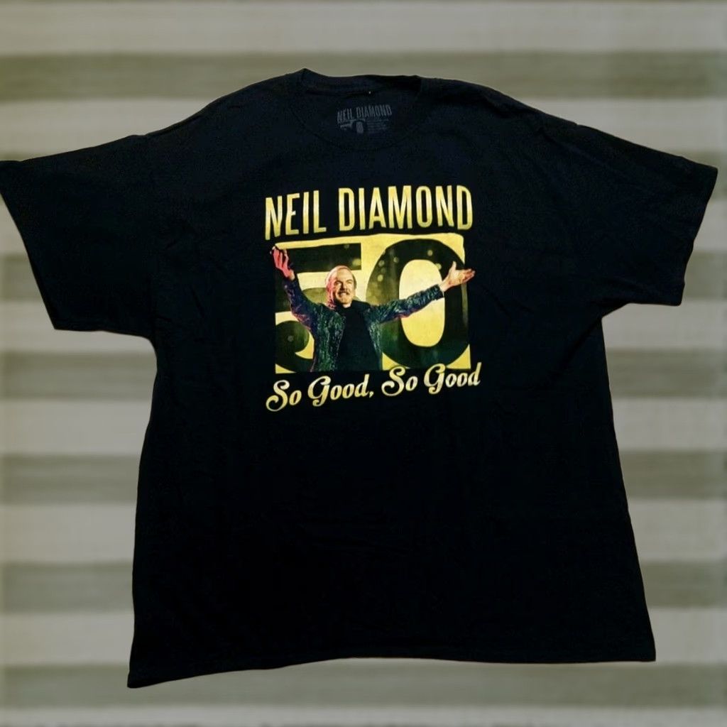 Vintage Neil Diamond 50 Year Anniversary World Tour Mens T-Shirt XL Black Graphic Print Short Sleeve Crew Neck Men' s Rock Band 2007-2017 Size US XL / EU 56 / 4 - 1 Thumbnail