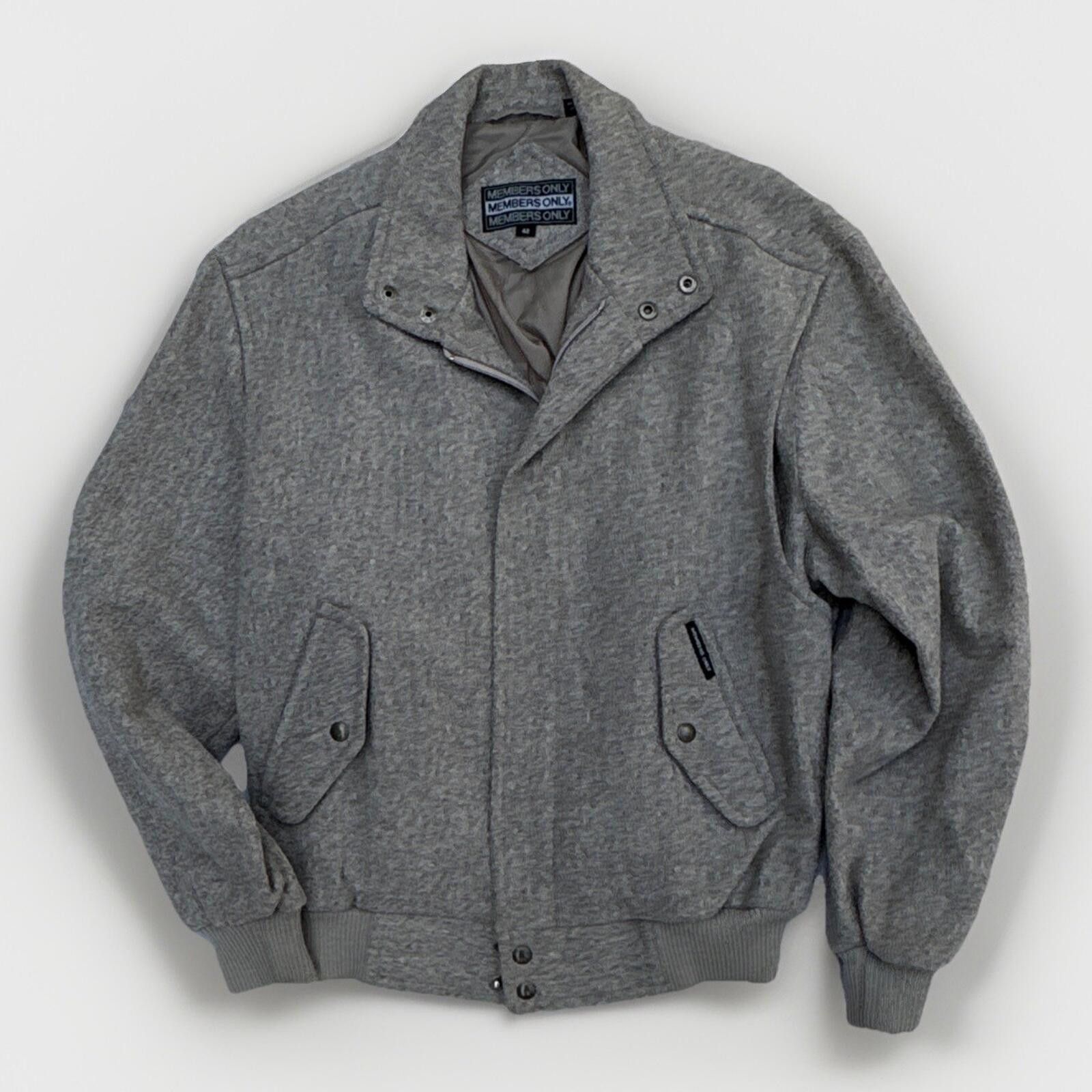 Members Only 80s Members Only Gray Black 100% Pure Wool Bomber 
