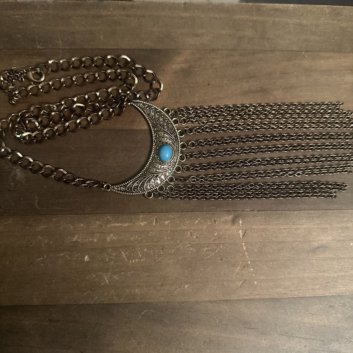 Other Gold tone turquoise half moon fringe necklace Size ONE SIZE - 2 Thumbnail