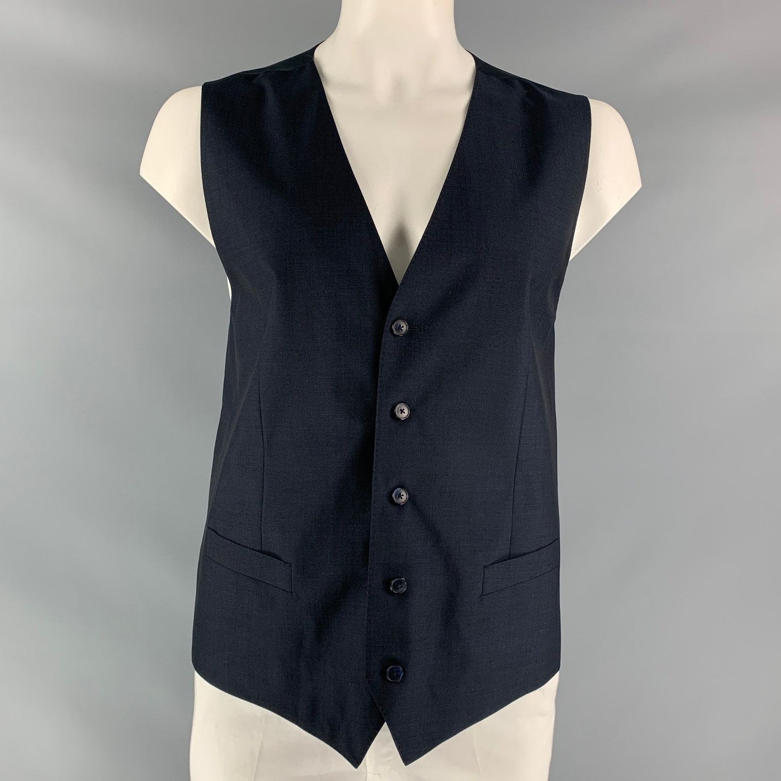 Dolce & Gabbana Size 46 Solid Wool & Mohair Buttoned Navy Vest Size 46R - 1 Thumbnail