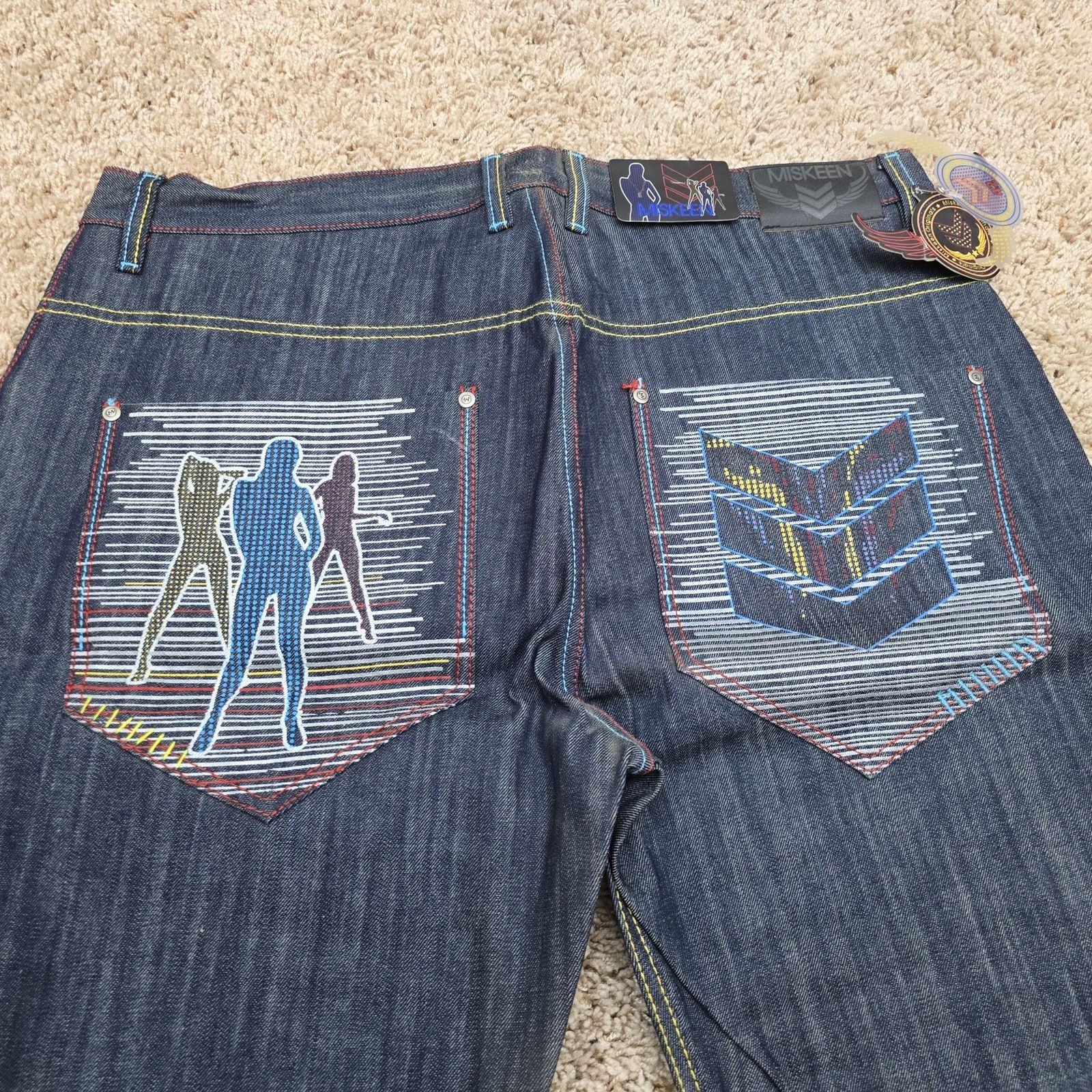 Vintage NOS DS Vintage Y2K Miskeen Baggy Wings Denim Jeans 42x33 Size US 42 / EU 58 - 2 Thumbnail
