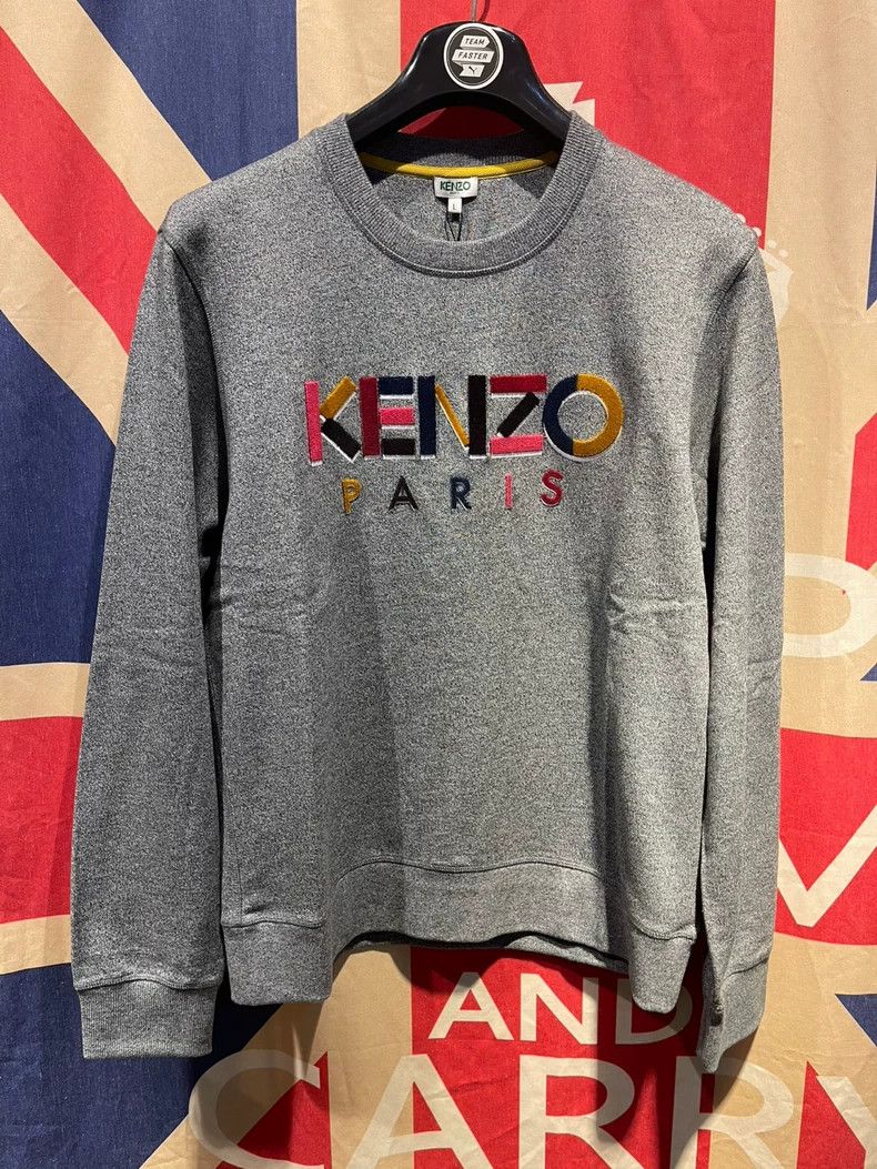 Other KENZO Gray long-sleeve embroidered fleece letters hoodie Size L / US 10 / IT 46 - 1 Thumbnail