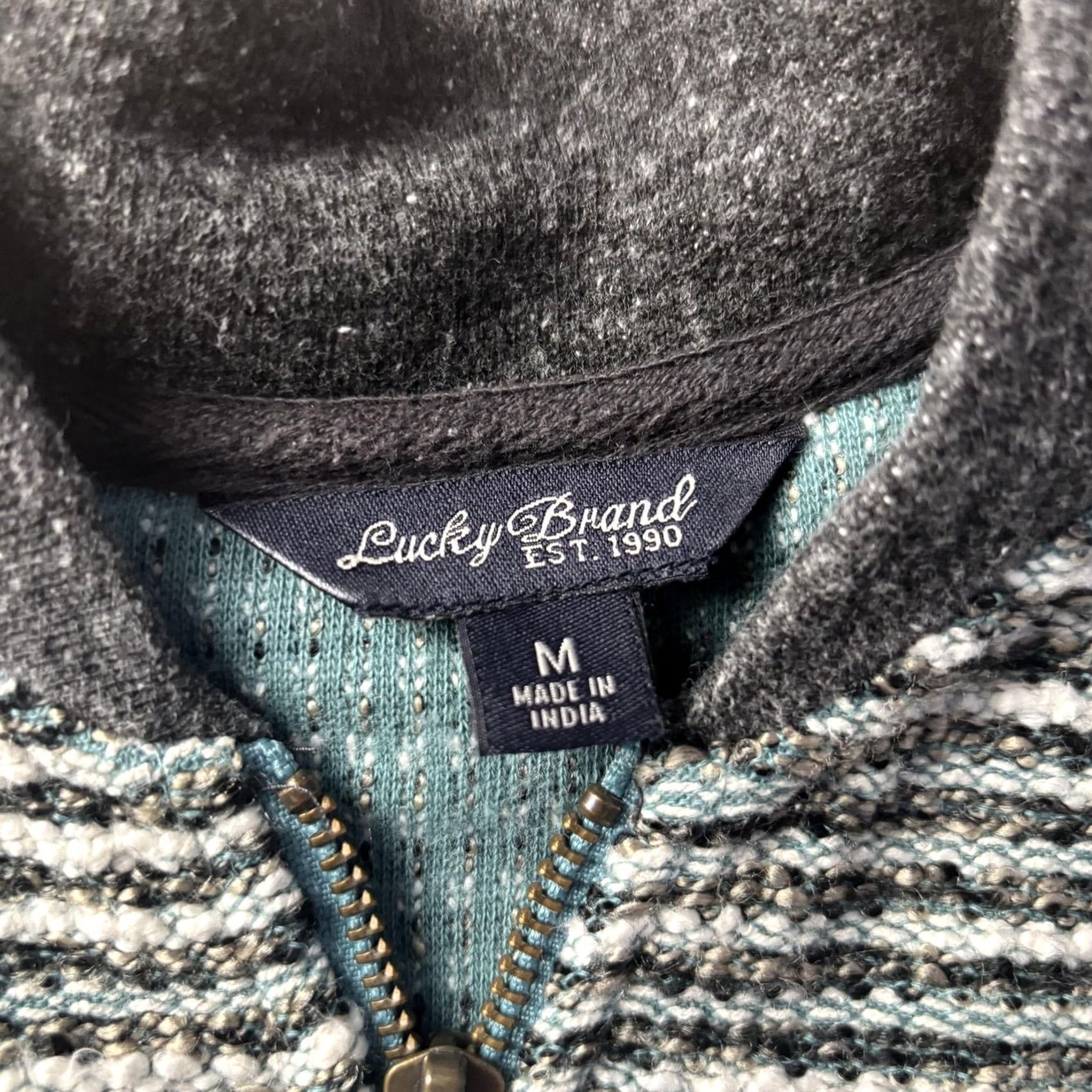 Lucky Brand Lucky Brand Sweater Womens Medium Gray Striped Full Zip Raglan Knit Jacket Size M / US 6-8 / IT 42-44 - 2 Thumbnail