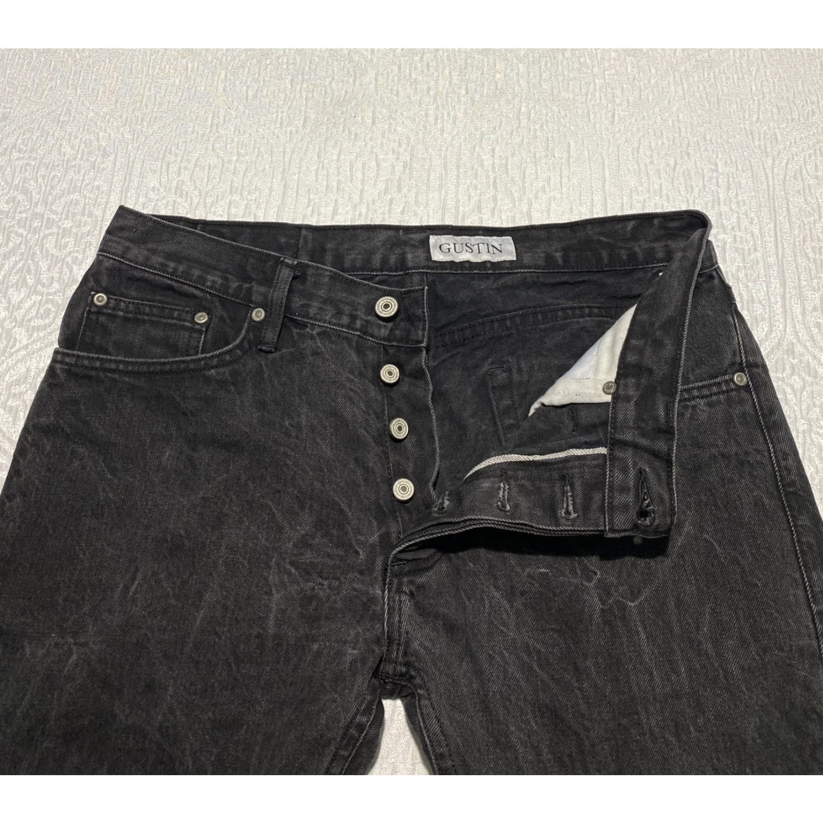 Gustin Gustin Jeans Men’s 33x35 Black Skinny Selvedge Raw Denim Button Fly USA Jeans Size US 33 - 4 Thumbnail