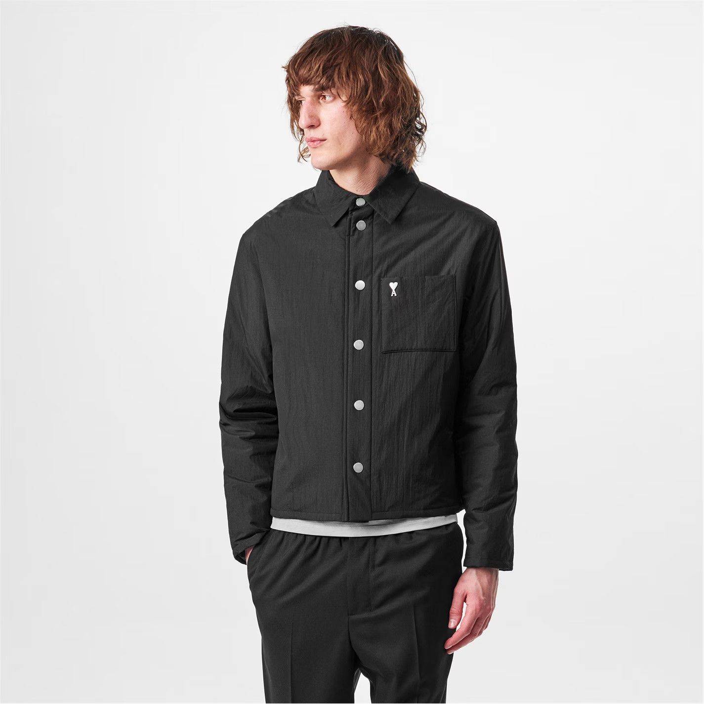 AMI o1g2r1mq0326 Padded Water-Repellent Overshirt in Black Size US XL / EU 56 / 4 - 3 Thumbnail