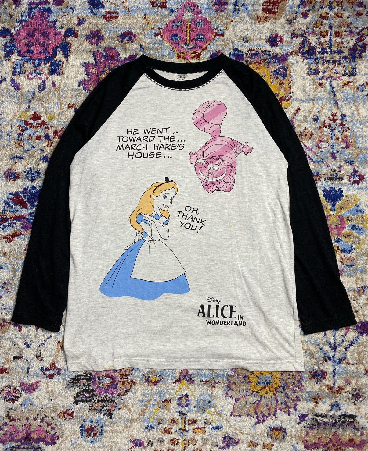 Disney × Vintage Vtg Disney Alice in Wonderland 3 Quarters long sleeve tees Size US L / EU 52-54 / 3 - 1 Thumbnail