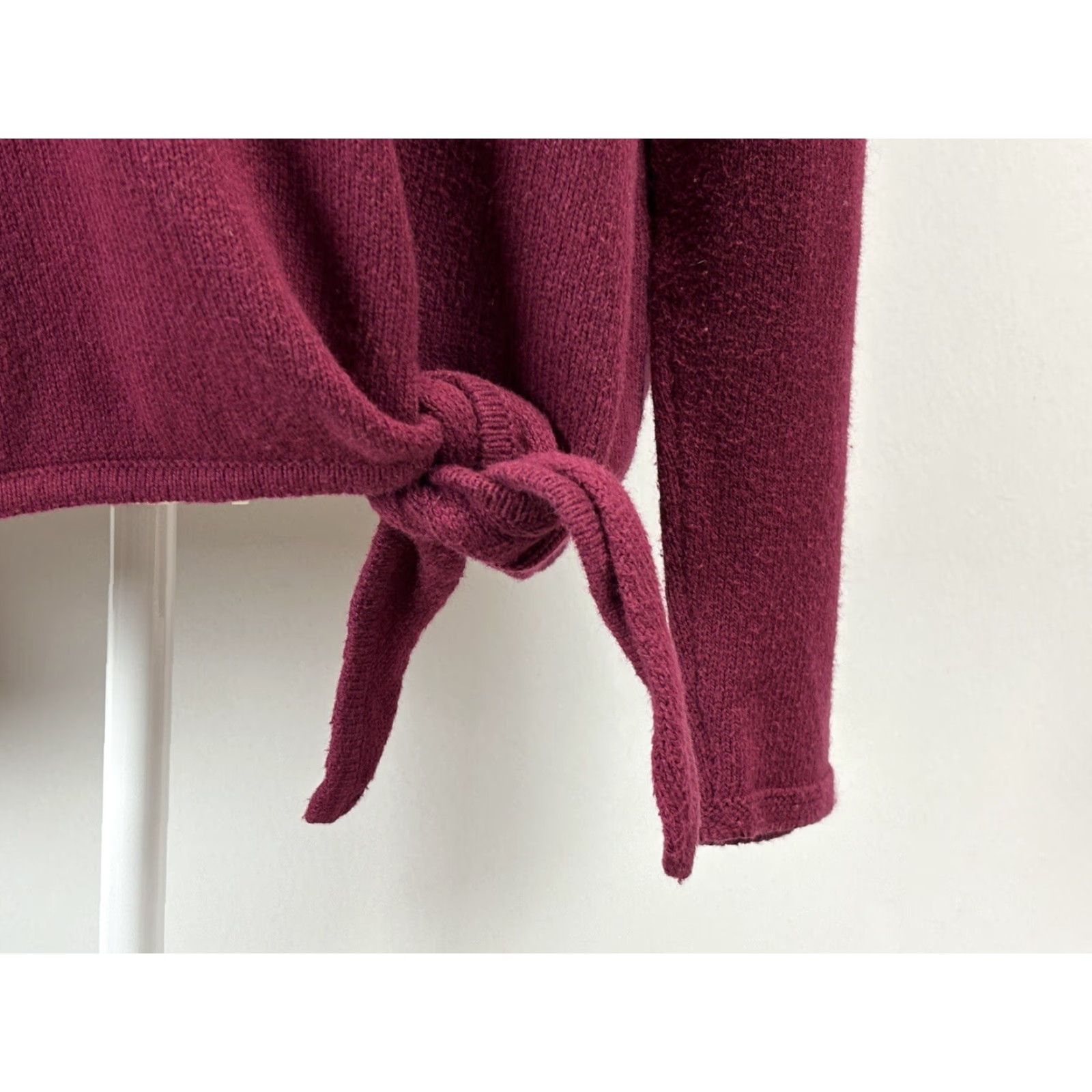 J. Jill J. Jill Purejill Tie Front Sweater Wool Blend Casual Large Burgundy Womens Size L / US 10 / IT 46 - 6 Thumbnail