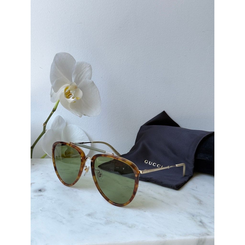 Gucci NEW Gucci GG0672S Havana Brown Green Lens Aviator Sunglasses Size ONE SIZE - 4 Thumbnail