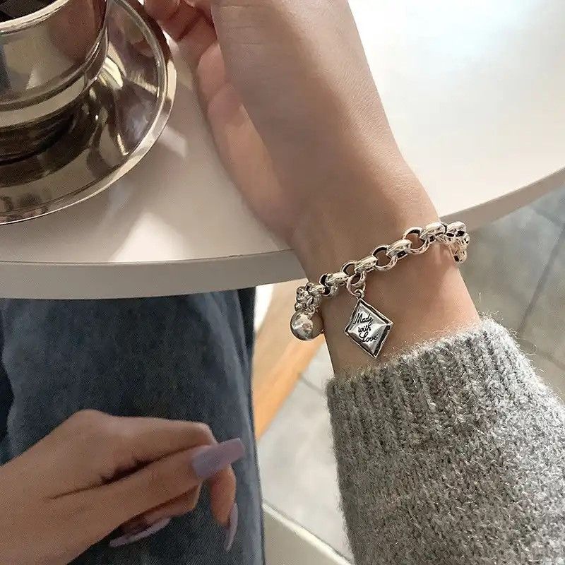 Jewelry 925 Sterling Silver Square Charms Bracelet Size ONE SIZE - 2 Thumbnail