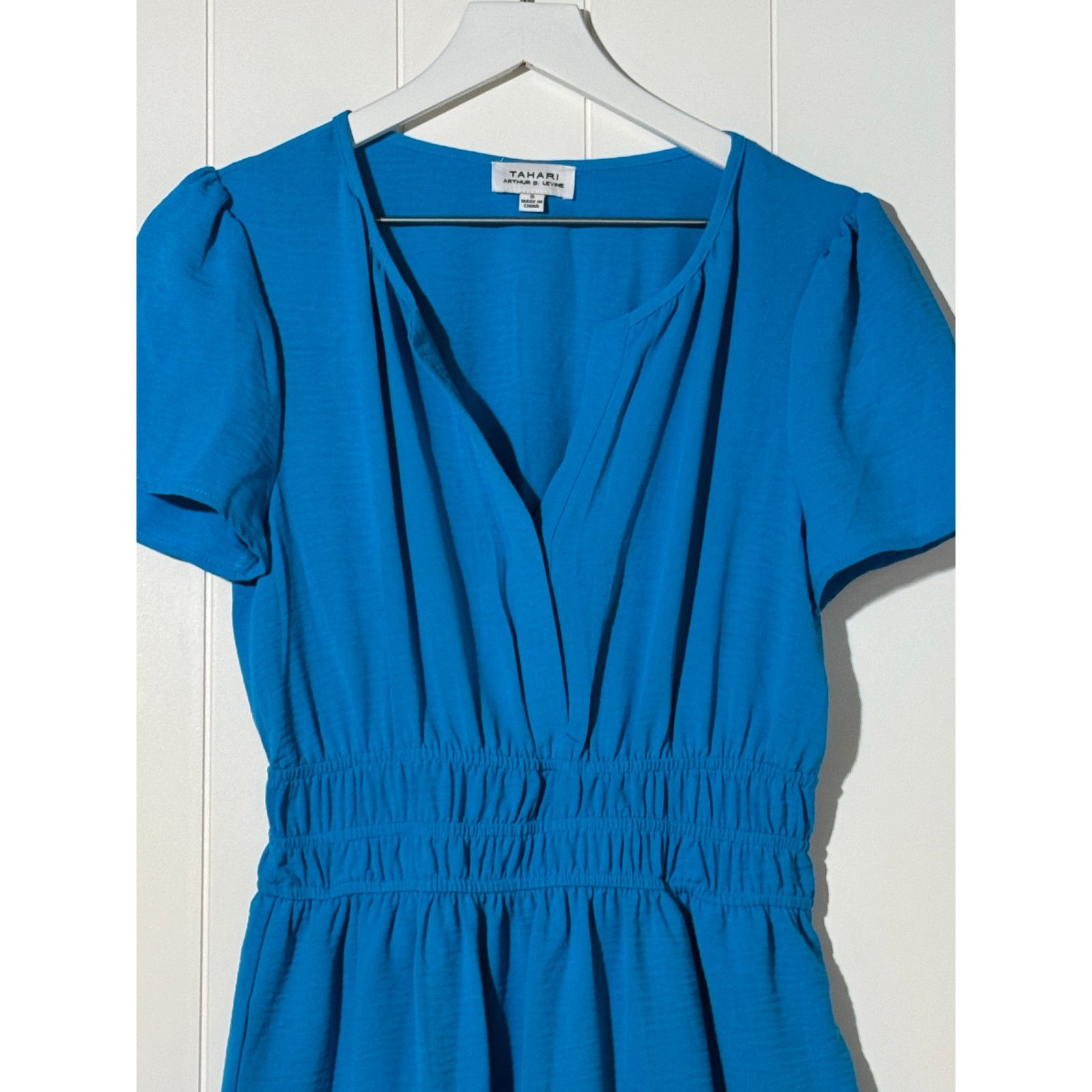 Tahari Arthur S. Levine V-Neck A-Line Dress Blue Small