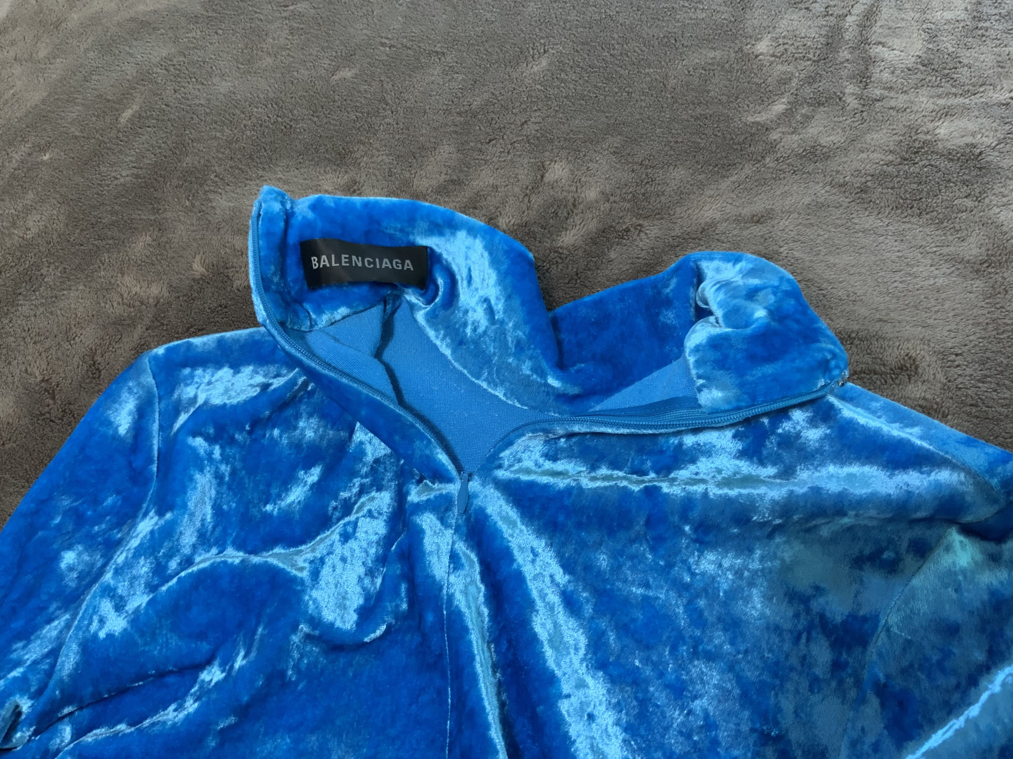 Balenciaga Velvet Turtleneck Mini Dress NWT Cyclades Blue Size M / US 6-8 / IT 42-44 - 3 Thumbnail