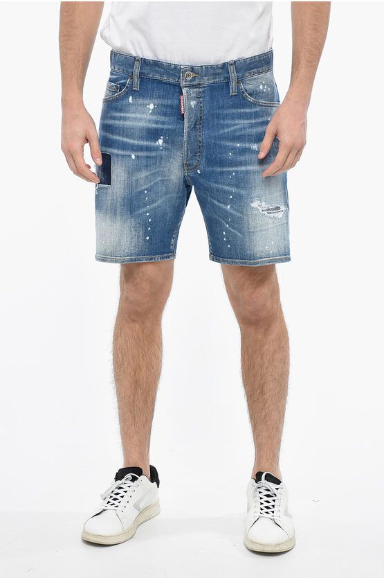 image of Dsquared2 Distressed Denim Marine Shorts With Light Wash in Blue, Men's (Size 33)