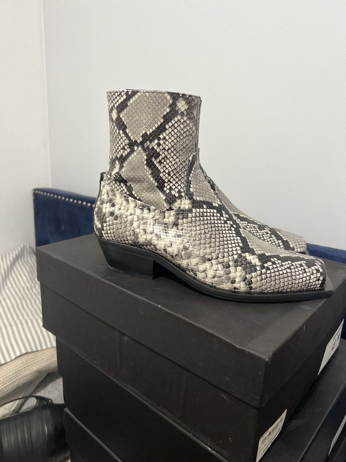 image of Misbhv Iggy Cowboy Boots Grey/black Python in Snakeskin, Men's (Size 10)