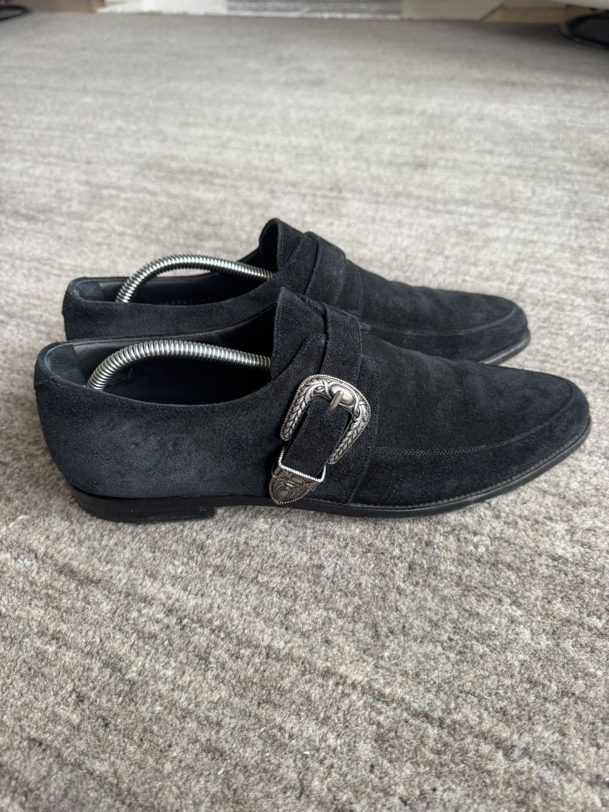 Pre-owned Saint Laurent Black Suede  Charles 15 Loafers