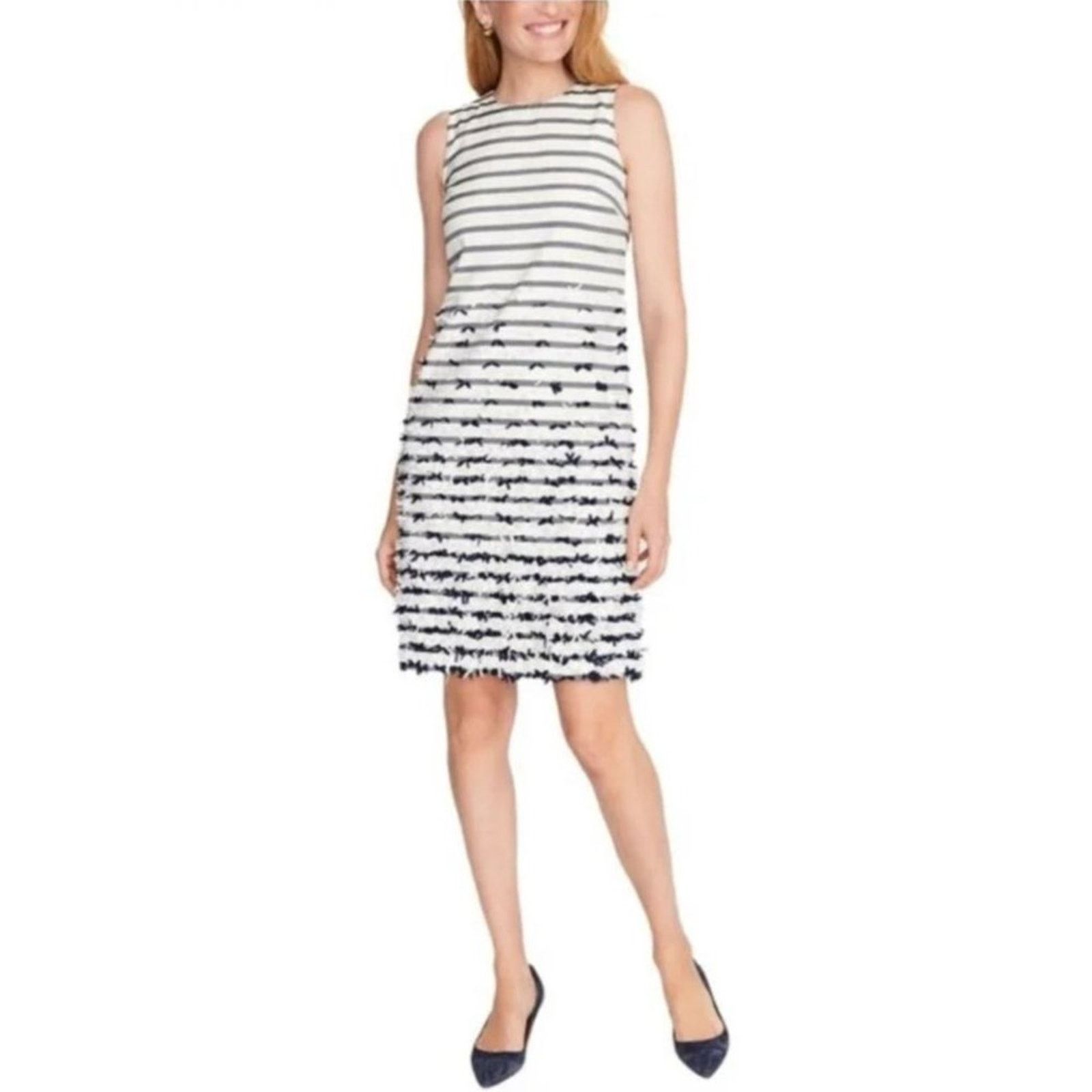 J.McLaughlin J. McLaughlin Jane Dress 10 White Navy Striped Bows Size L / US 10 / IT 46 - 1 Thumbnail