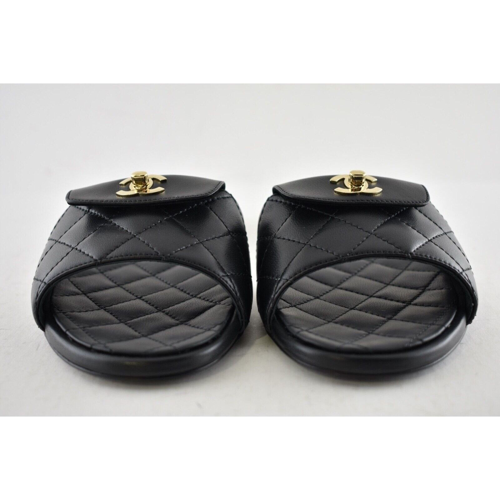 Chanel Chanel REV Black Turnlock Quilted Gold CC Logo Mules Slide Size US 7 / IT 37 - 6 Thumbnail