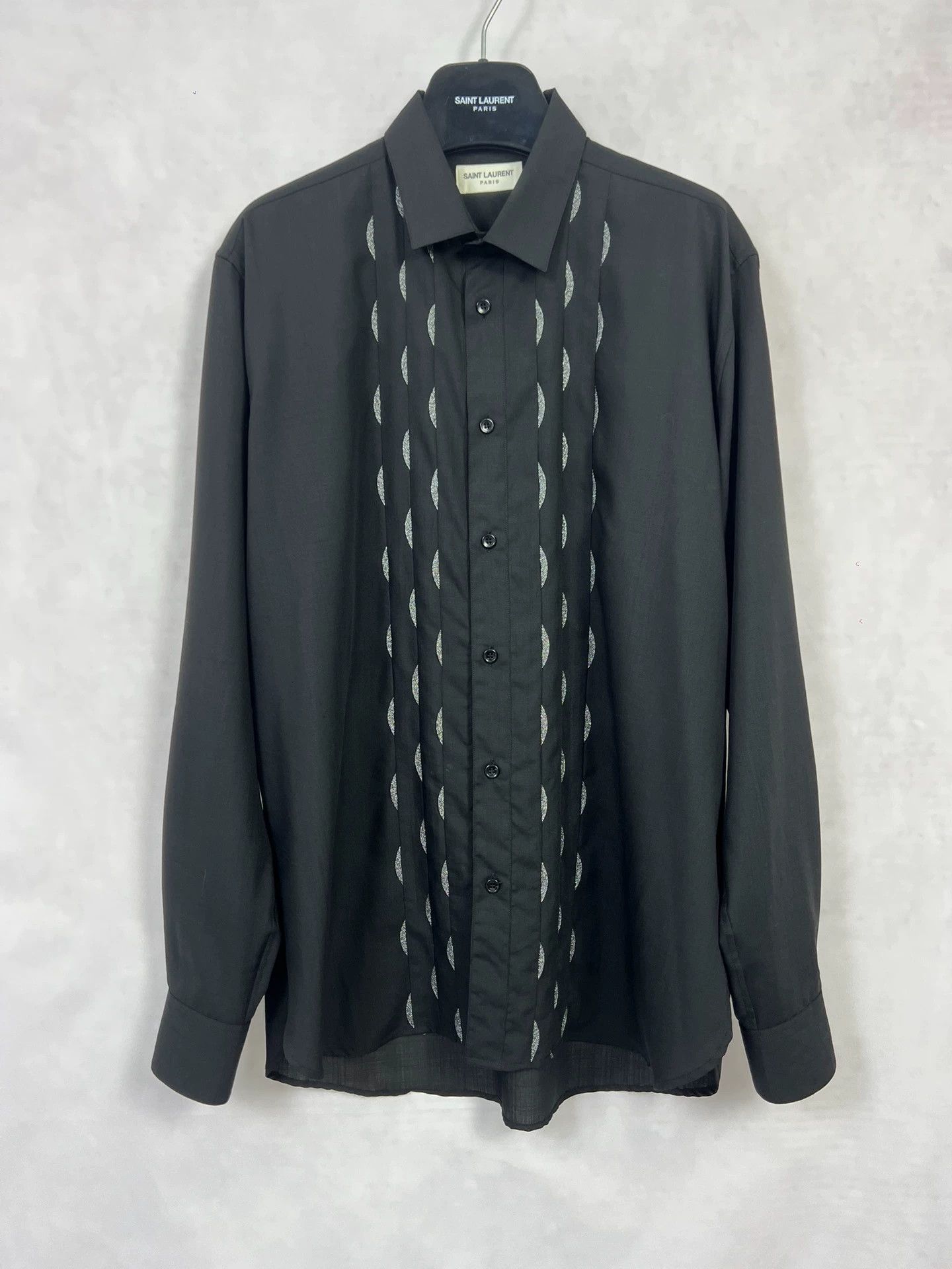 Saint Laurent Paris SLP 19fw 40 Black Silver Thread Crescent Shirt Size US XXS / EU 40 - 1 Thumbnail
