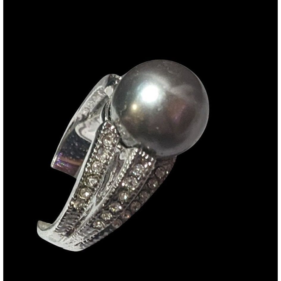 Other Elegant Glam 18K Gold Filled Silver Tone Pearl And Gem Ring Size ONE SIZE - 10 Thumbnail