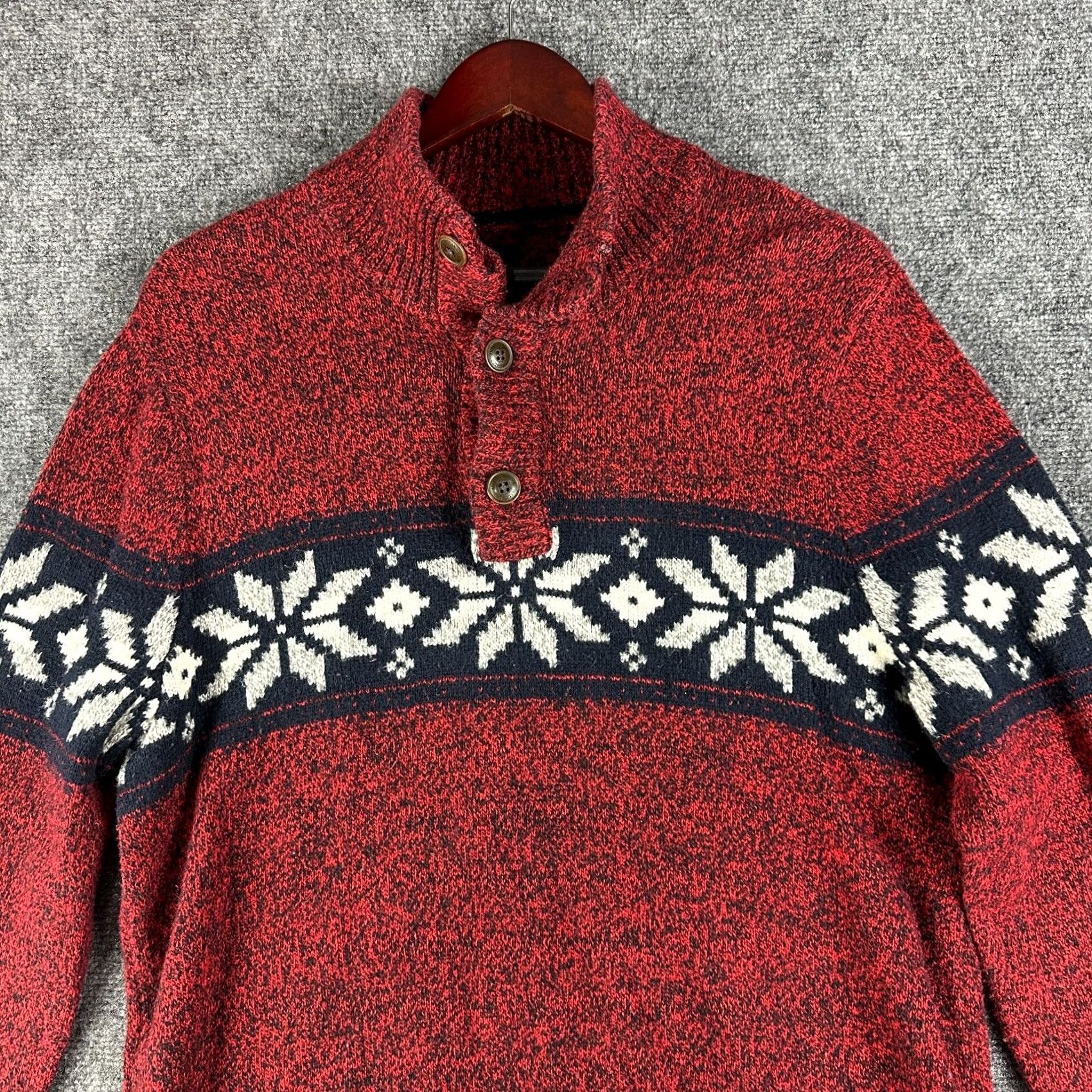 Abercrombie & Fitch Abercrombie & Fitch Sweater Mens L Red Cotton Knit Pullover Button Ribbed Cuffs Mock Neck Casual/Business/Party Size US L / EU 52-54 / 3 - 3 Thumbnail