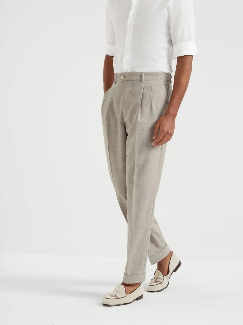 Brunello Cucinelli o1la1rc1a0326 Pleat-Detail Tailored Pants in Beige Size US 30 / EU 46 - 2 Thumbnail