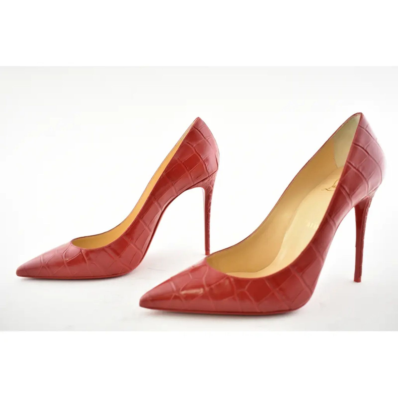 Christian Louboutin Christian Louboutin Kate 100 Loubi Red Calf Ali Croc Pointed Size US 8.5 / IT 38.5 - 7 Thumbnail